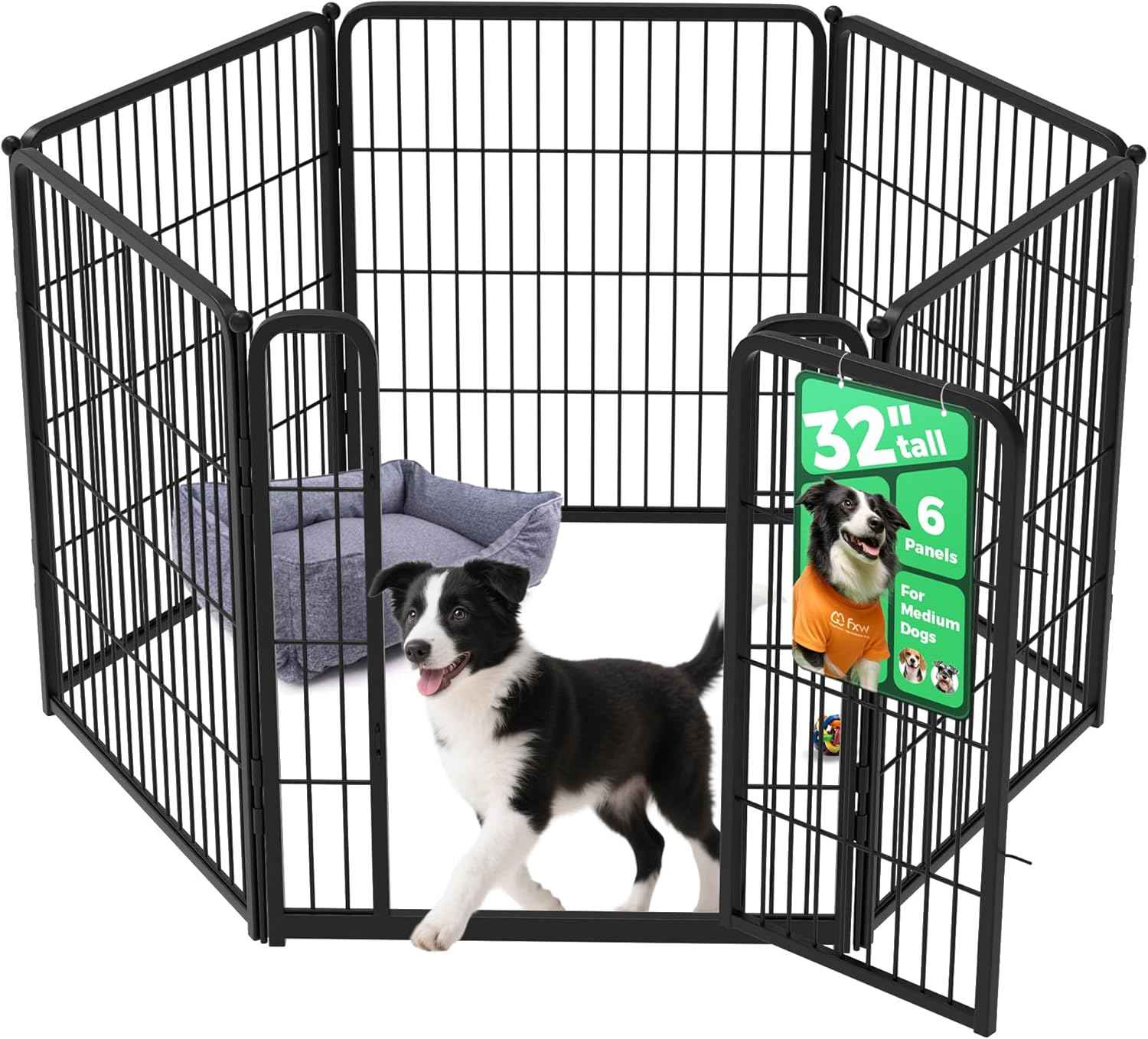 FXW Homeplus Unleashed Indoor Dog Playpen - Stress-Free and Safe Play, Heavy Duty 24 Inch 6 Panels Dog Pen for Puppy and Small Dogs, Black│Patented