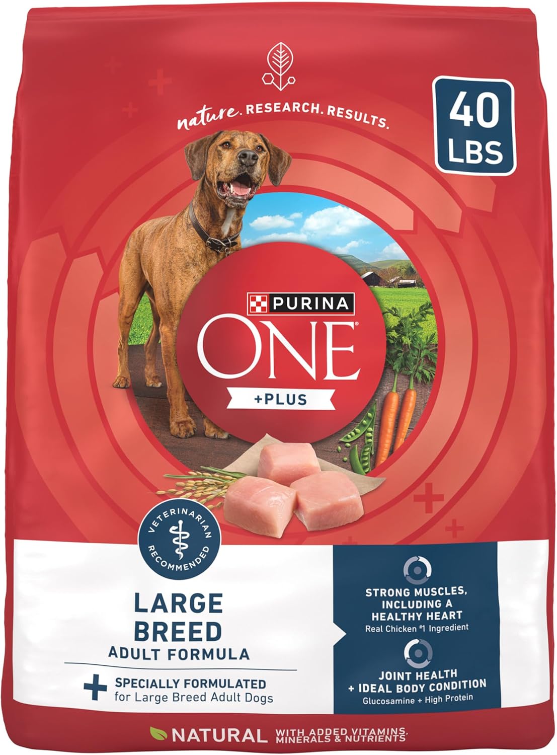 Purina ONE Plus Large Breed Adult Dog Food Dry Formula, 40 lb. Bag - Natural Chicken Flavor, 100% Real Protein