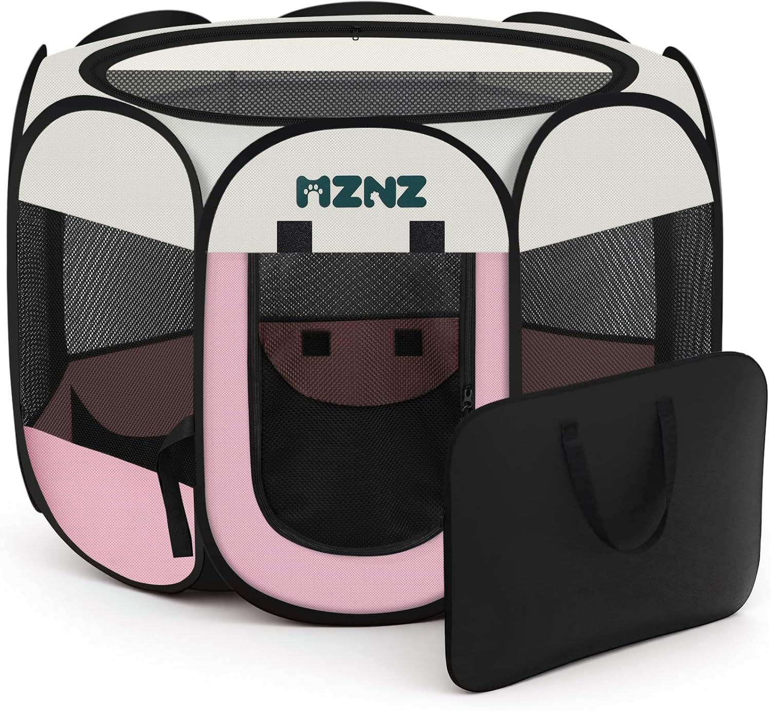 Grey dog cat playpen, portable puppy pet crate for small dogs, cats, rabbits, foldable dog cage enclosure with carrying case