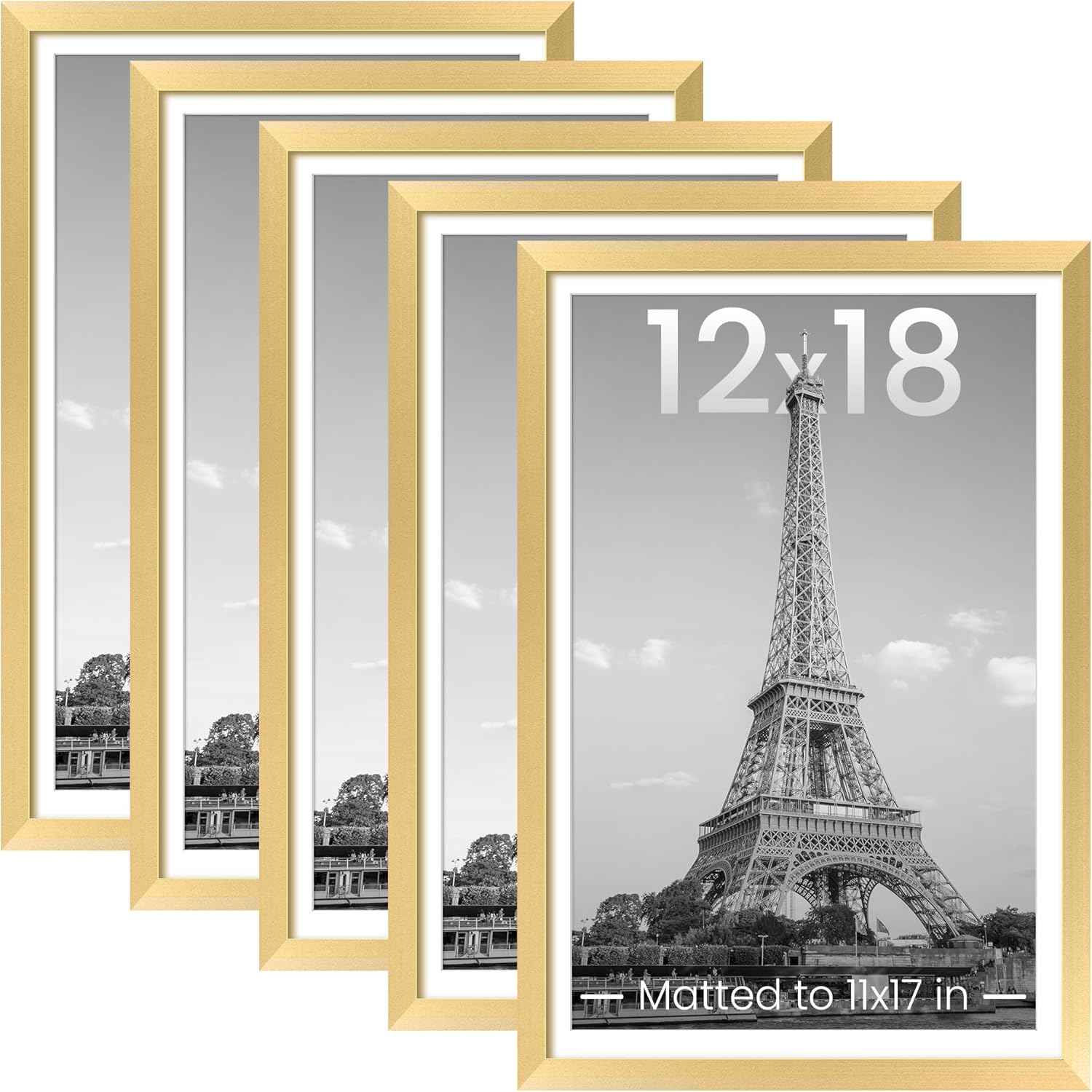 upsimples 11x14 Picture Frame Set of 5, Display Pictures 8x10 with Mat or 11x14 Without Mat, Wall Gallery Photo Frames, Black