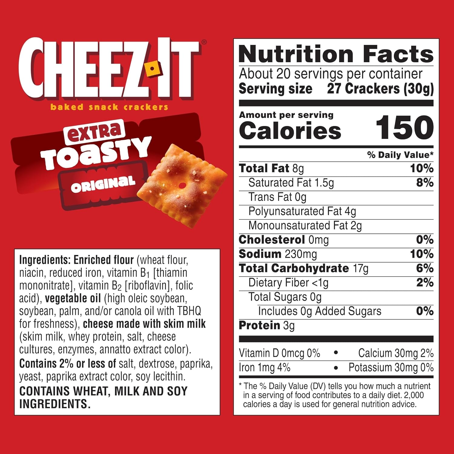 Cheez-It Extra Toasty Baked Snack Crackers, 21oz Box, Family Size, Lunch Snacks, 100% Real Cheese