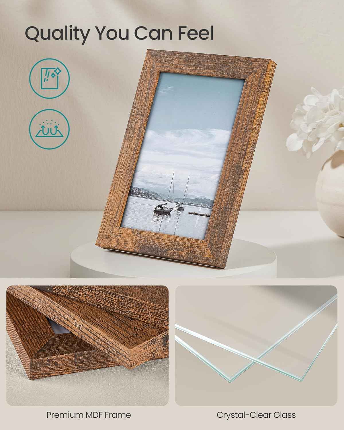 SONGMICS Picture Frames, Collage Picture Frames Set of 10, Two 8x10, Four 5x7, Four 4x6, Photo Frame for Wall Gallery Decor, Table Display, Christmas Gift, Rustic Brown URPF010X01