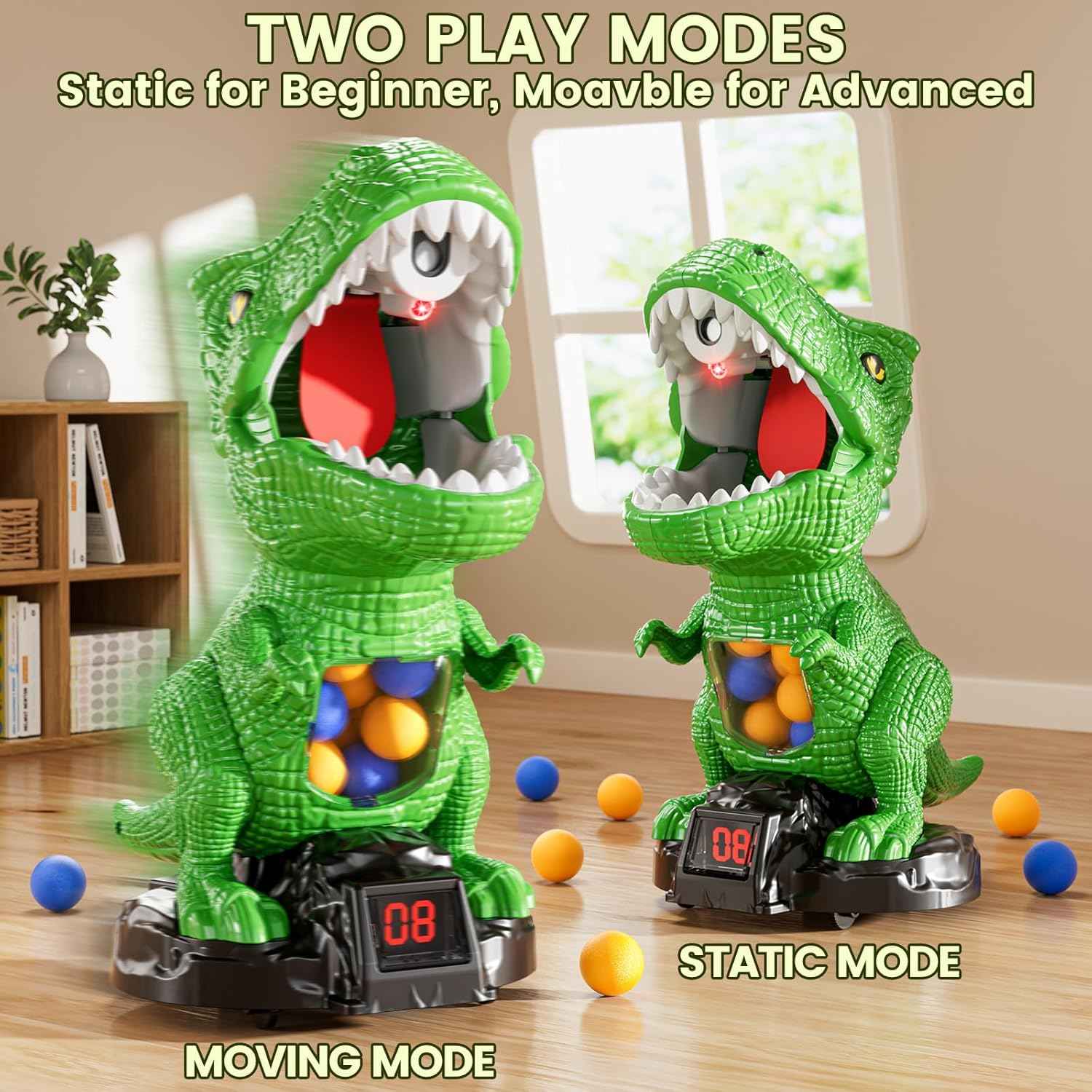 XINNOVEL Movable Dinosaur Shooting for Toys Kids 4-6, Electronic Kids Target Games with 2 Air Pump Guns, LCD Score Record, Sound, 48 Foam Balls, Birthday Gifts for 3 4 5 6 7 8 9 Year Old Boys Girls