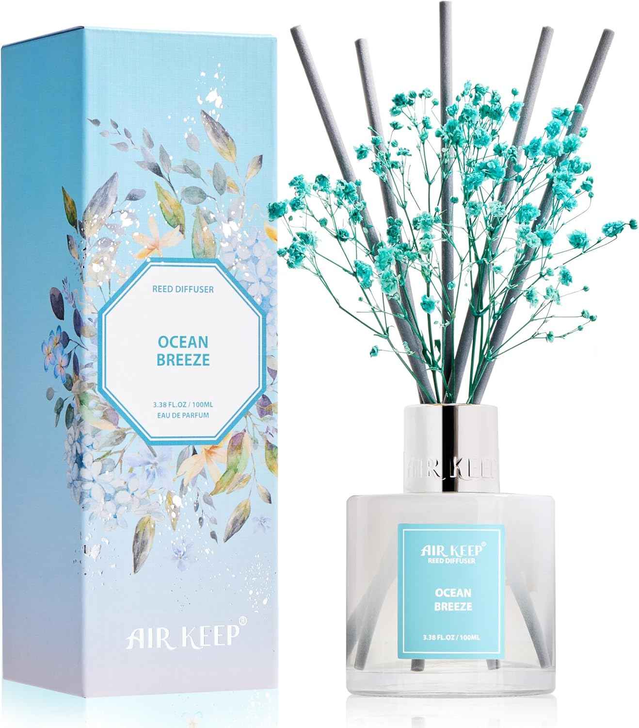Airkeep Reed Diffuser Set,3.38 fl oz (100 ml) - Clean Linen Oil Diffusers with 8 Reed Sticks,Home Fragrance Reed Diffuser for Bathroom Shelf Decor