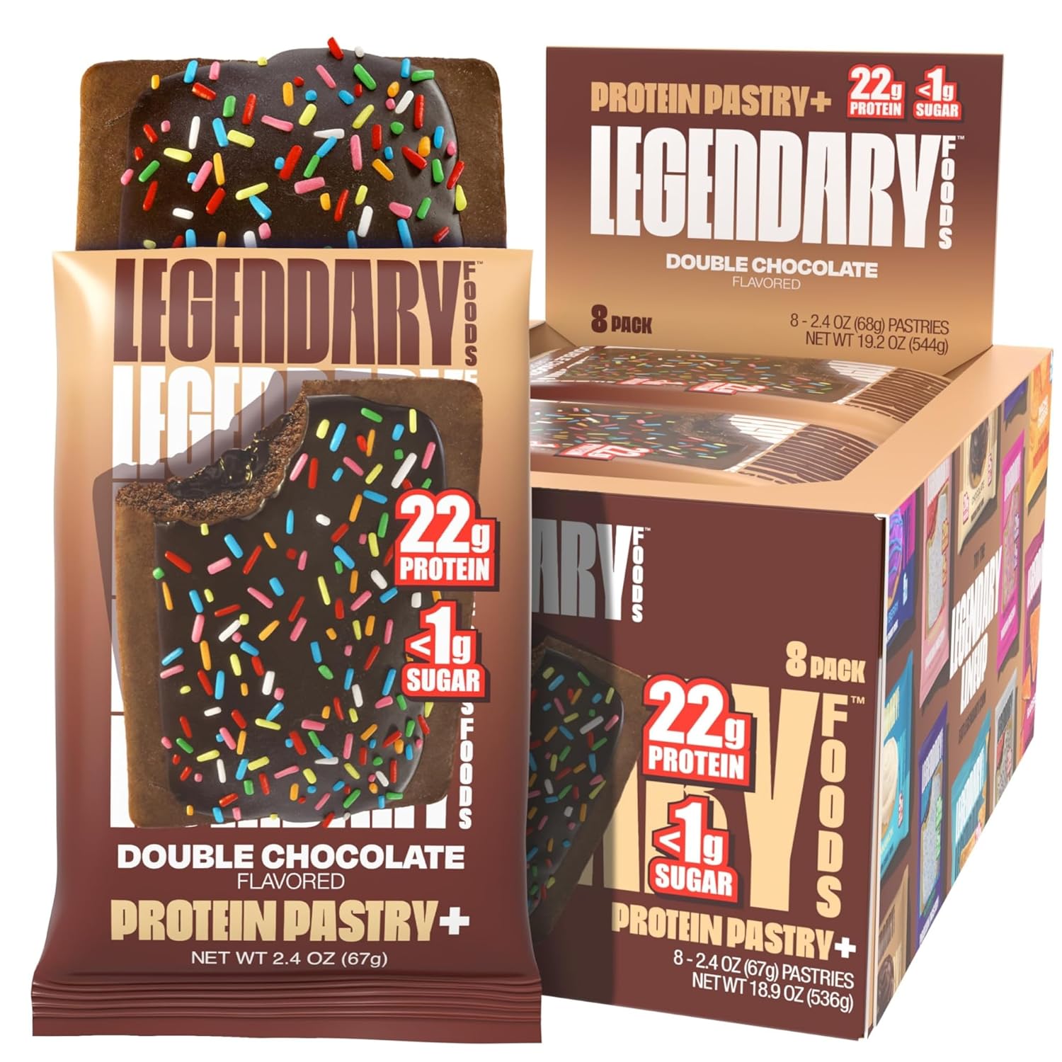 Legendary Foods 22g protein pastry double chocolate low carb keto snack 8 pack gluten conscious