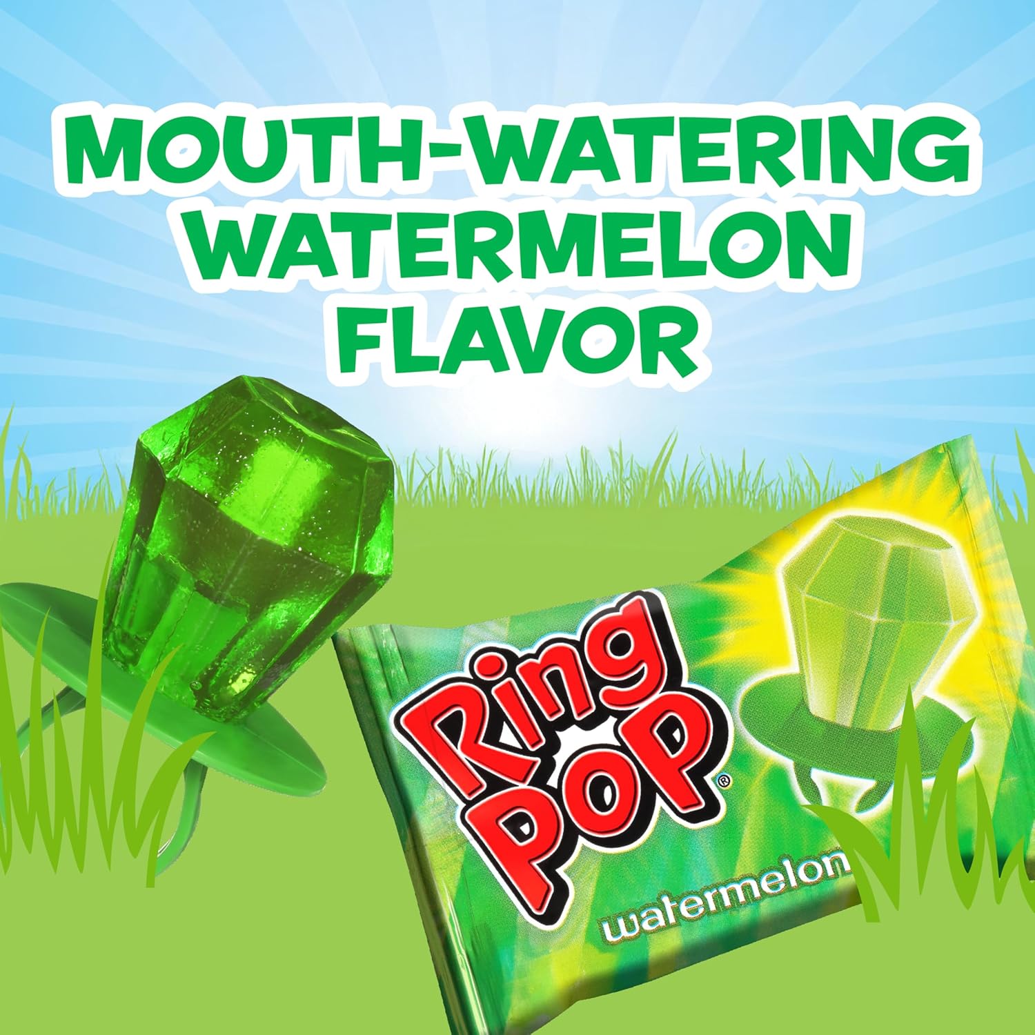 Ring Pop Green Watermelon Flavor Lollipops, 30ct Bulk Individually Wrapped, Fun St. Patrick's Day Party Favors