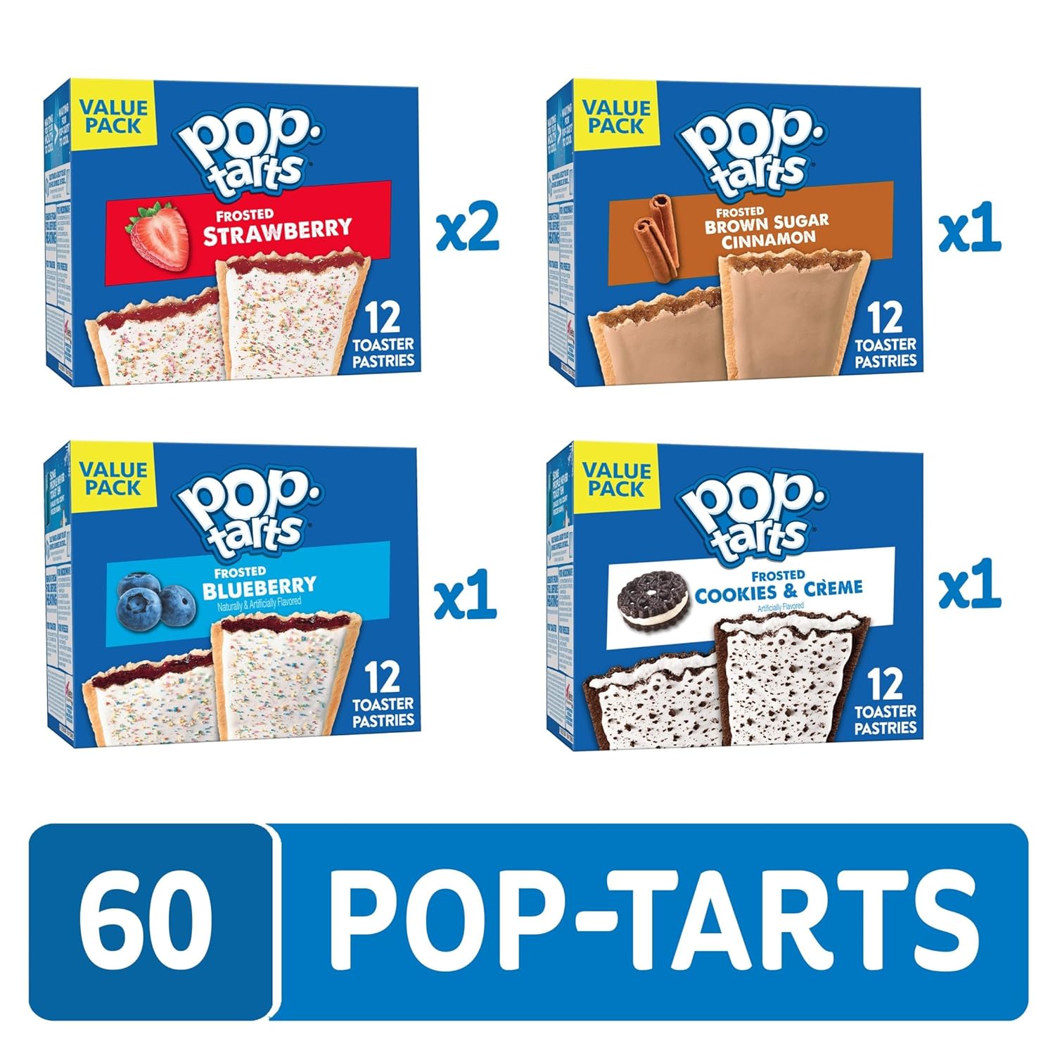 pop-tarts toaster pastries, variety pack, 60 count, sweet fillings, kids and adult snack