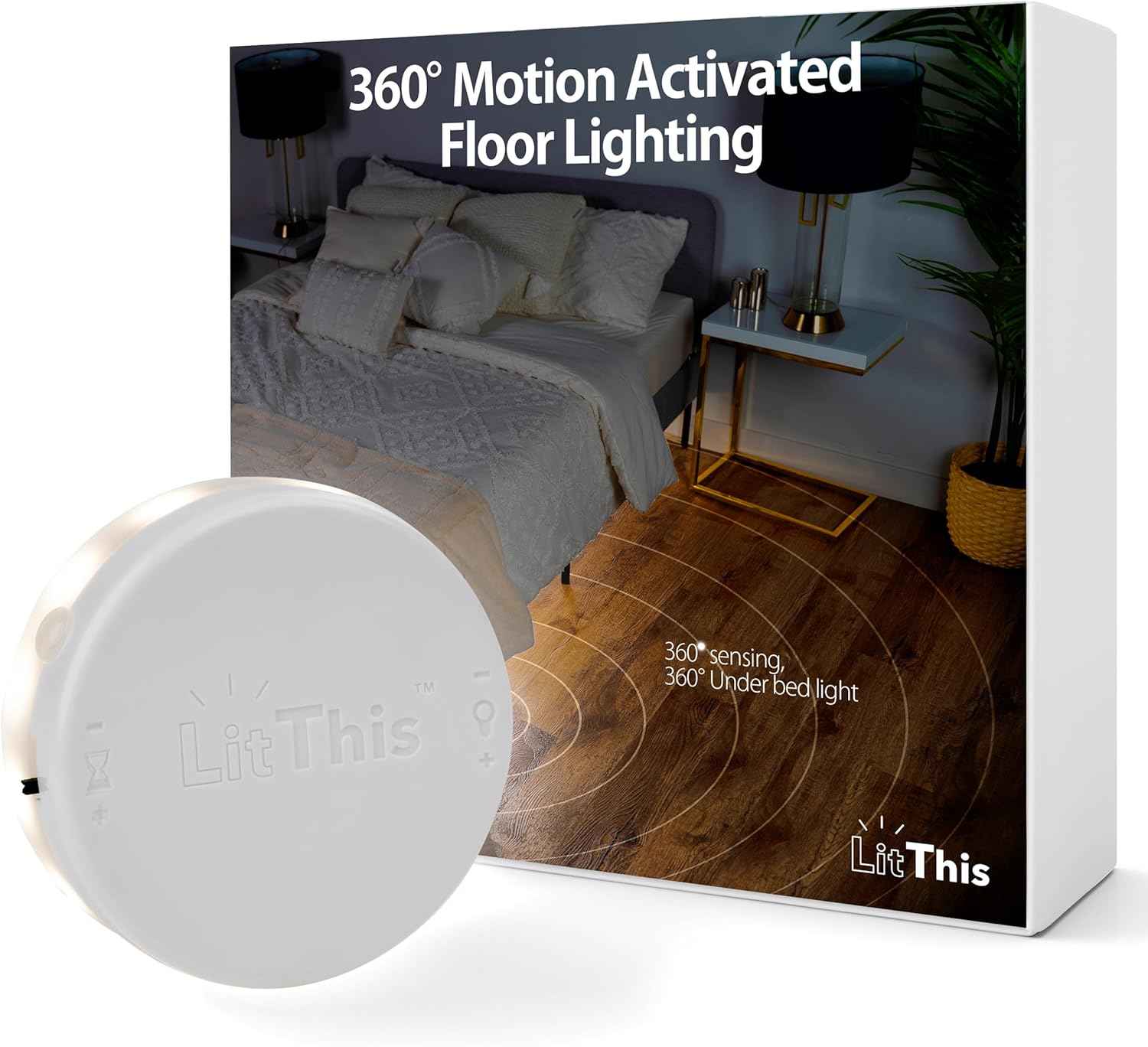 LitThis Under Bed Lights Motion Sensor Patented 360° Motion Activated Night Light for Under Bed Light. – No Installation, Easily positioned, dimmable, auto on/Off.