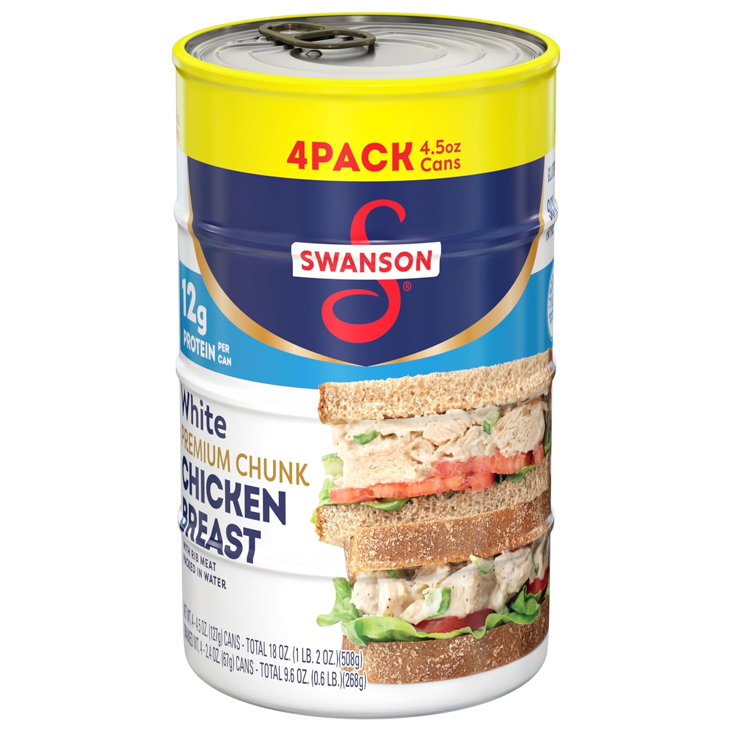 swanson white premium chunk chicken breast in water, 4.5 oz, pack of 4, no antibiotics, gluten-free