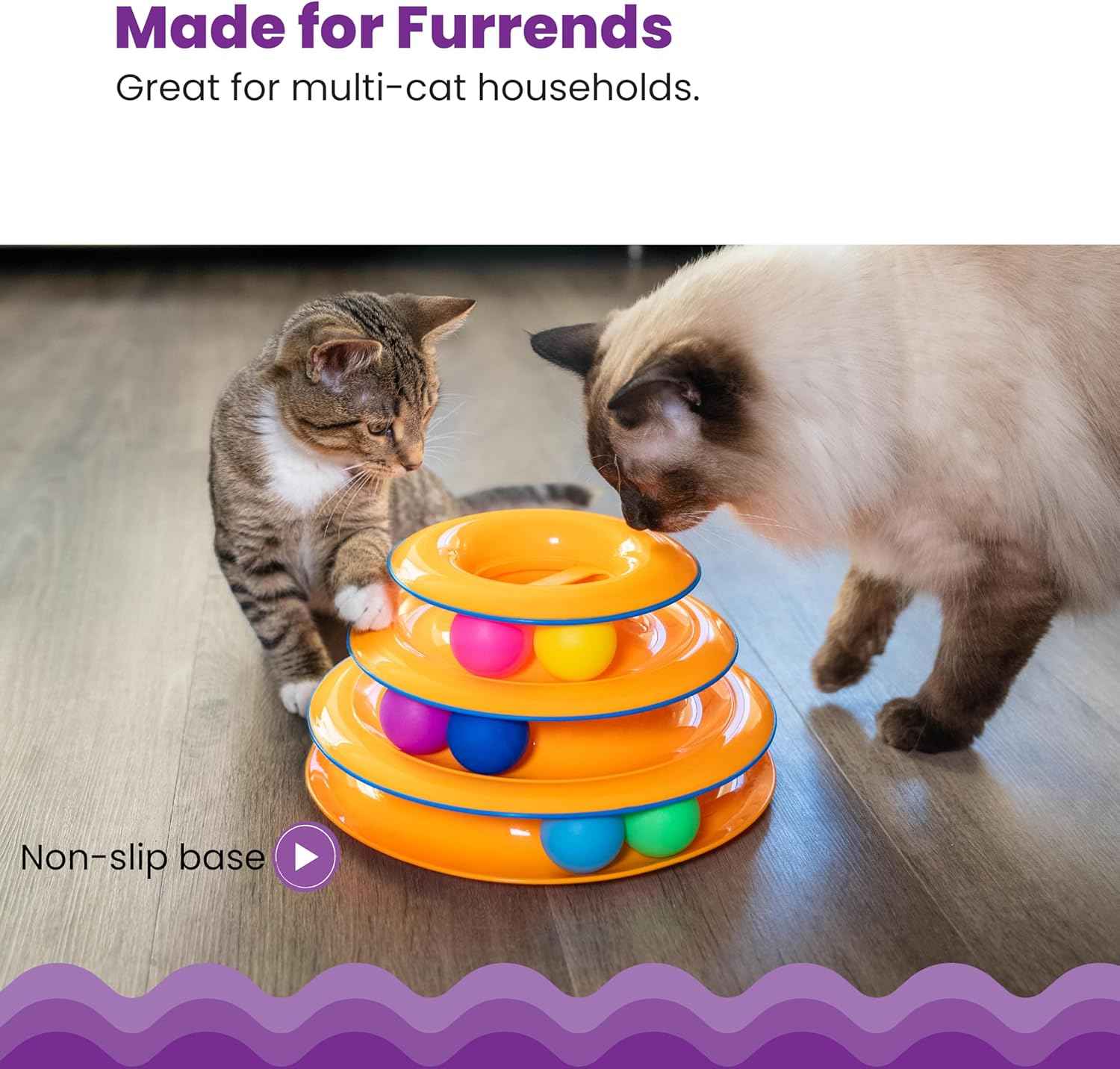 Catstages Tower of Tracks – 3-Level Interactive Cat Toy with 6 Spinning Balls, Non-Slip Base, Ideal for Indoor Cats, Orange