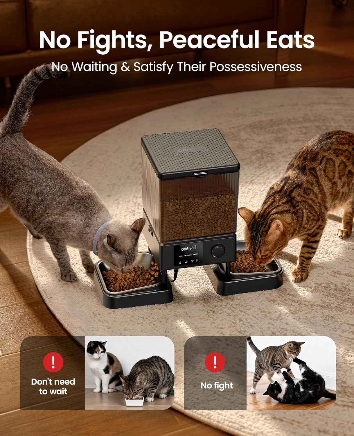 oneisall Automatic Cat Feeder with 5G WiFi, Automatic Cat Food Dispenser for 2 Cats Small Pets, 20 Cups/5L Timed Dry Food Dispenser with APP Control