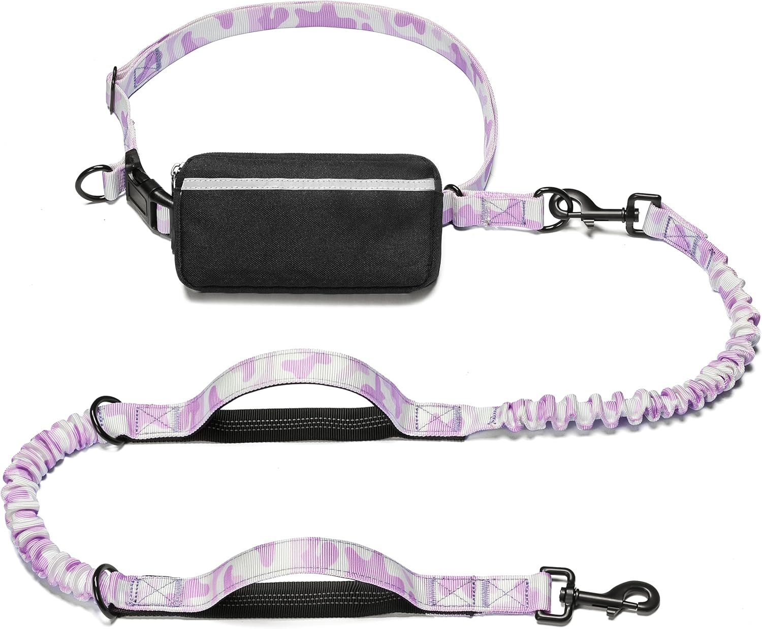 iYoShop hands-free dog leash with zipper pouch and dual padded handles for medium and large dogs (large, 25-120 lbs, black)