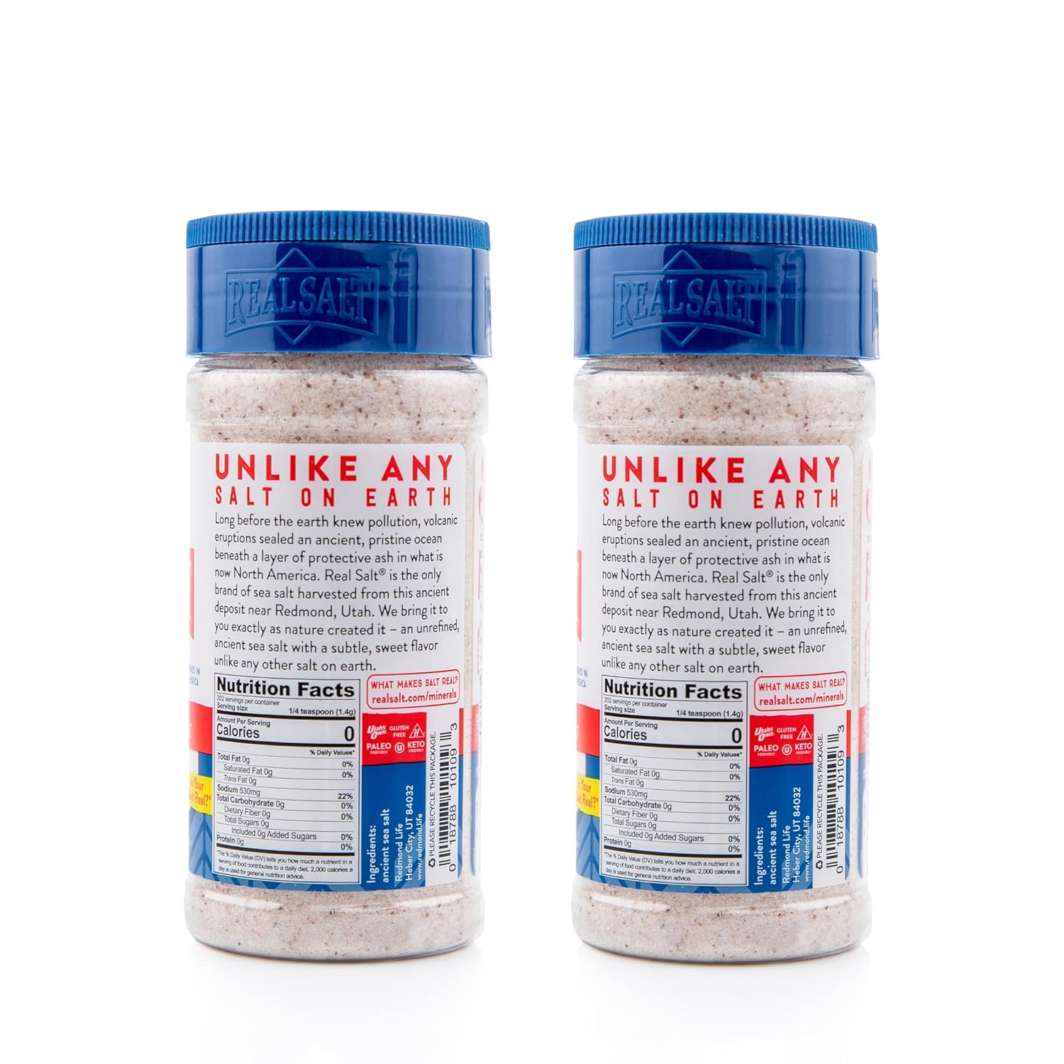 Redmond Real Sea Salt 2-Pack Fine, 10 Ounce Unrefined Gluten Free Shaker