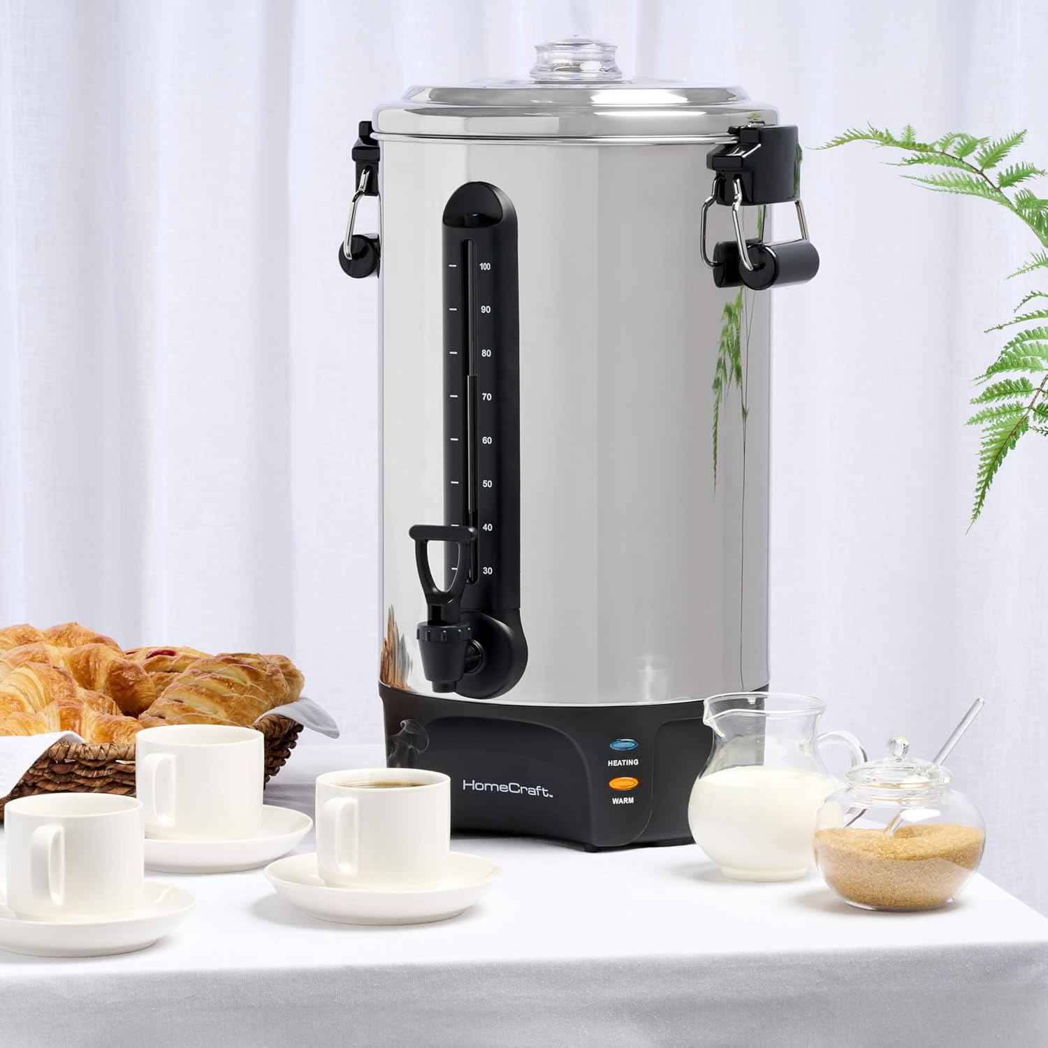 Homecraft 100-Cup Coffee Urn and Hot Beverage Dispenser with Dripless Faucet, Quick-Brewing, Stainless Steel