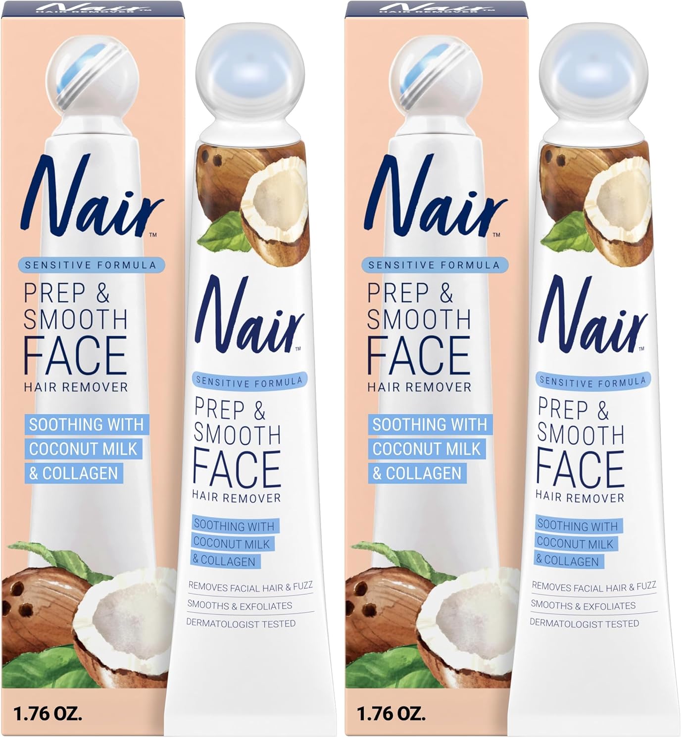 Sensitive skincare solution with collagen, coconut milk, and gentle face hair removal cream for smooth skin prep