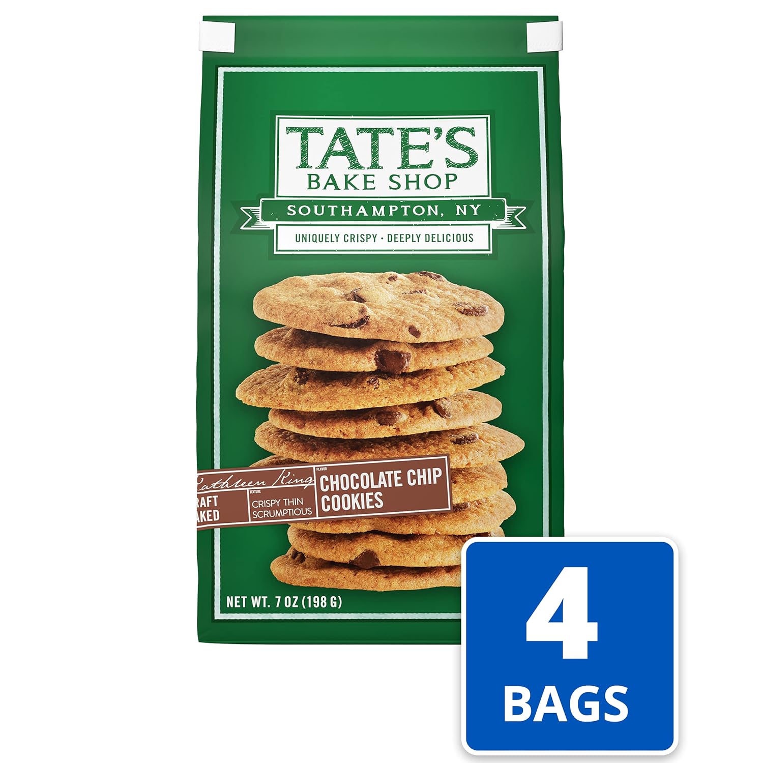 Tate's Bake Shop artisanal chocolate chip cookies, 4-7 oz bags, assorted flavors