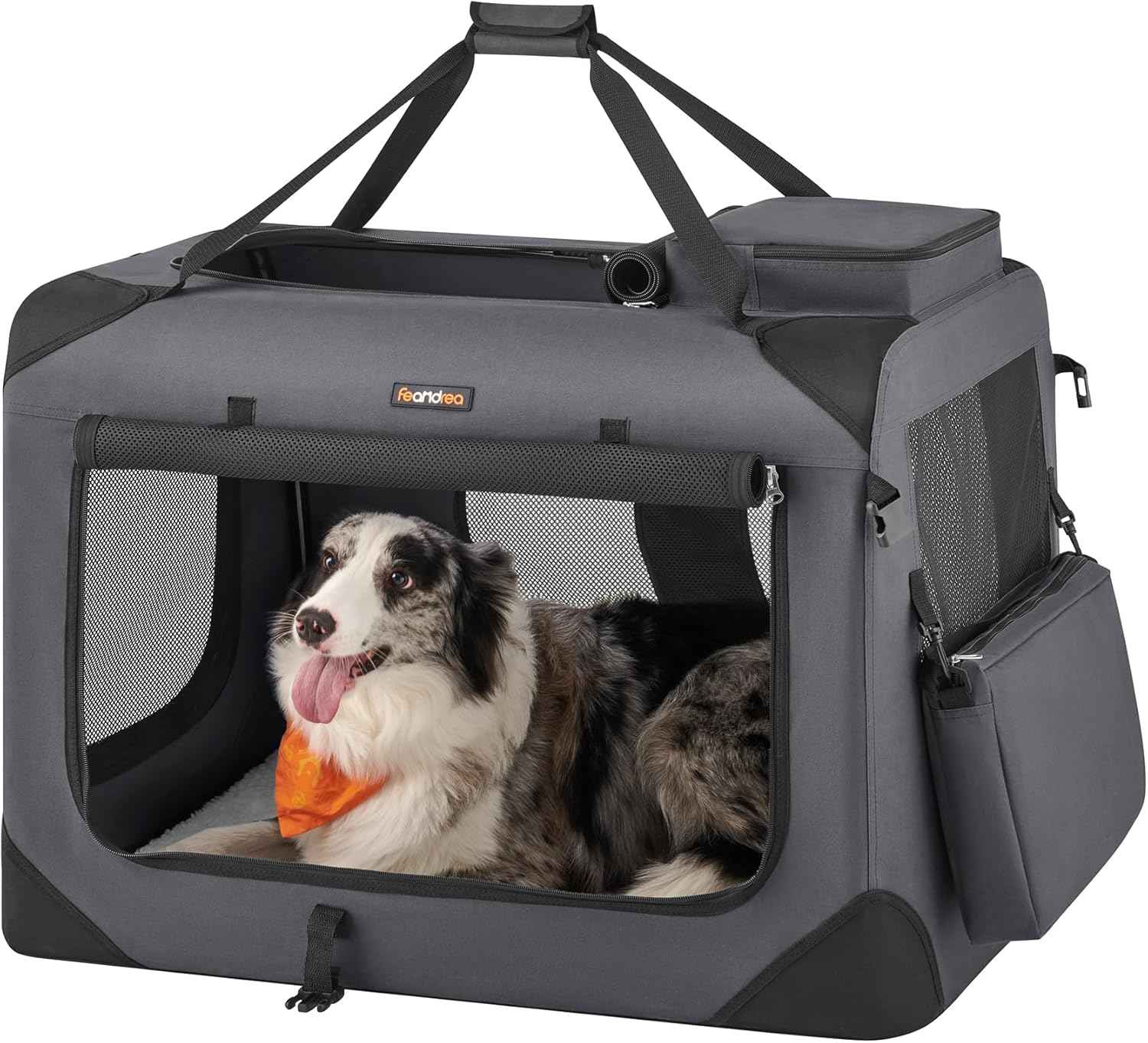 Feandrea 40 Inches Collapsible Soft Dog Crate, Portable Travel Dog Crate for Indoor and Outdoor Use, Dog Carrier Kennel with Safety Zippers, for Living Room, Car, Travelling, Camping, Black UPDC10H