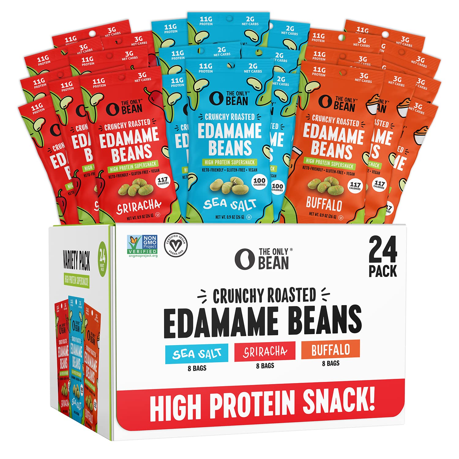 only bean crunchy roasted edamame variety pack 0.9oz 24 pack low carb keto snack