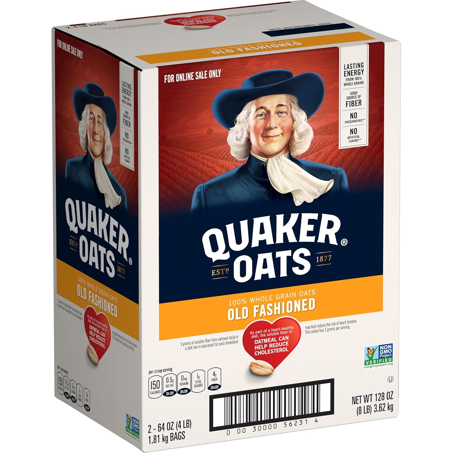 Quaker Old Fashioned Rolled Oats Non GMO Project Verified 2 x 64oz Bags Heart Healthy Whole Grains