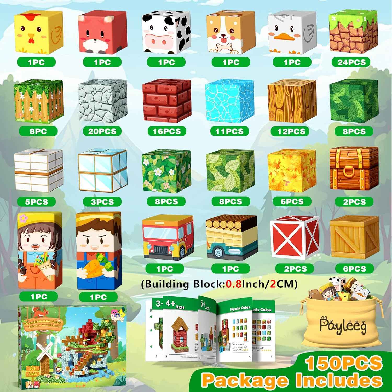 Payleeg Magnetic Blocks, Forest Animals Magnet World Set, Magnetic Building Cubes for Boys Girls Age 4-8, 5-7, 8-12, STEM Montessori Sensory Toys for 3+ Toddlers, Travel Outdoor Toy Gifts for Kids