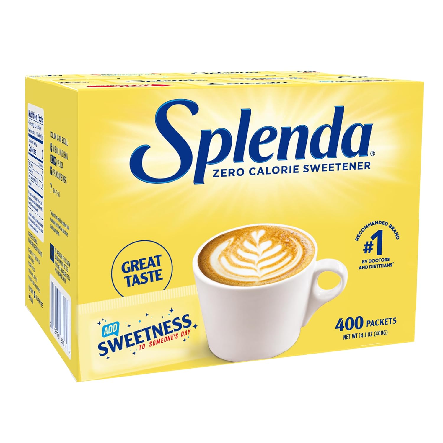 splenda zero calorie sweetener packets, 400 count, sugar free, made in usa, zero carb