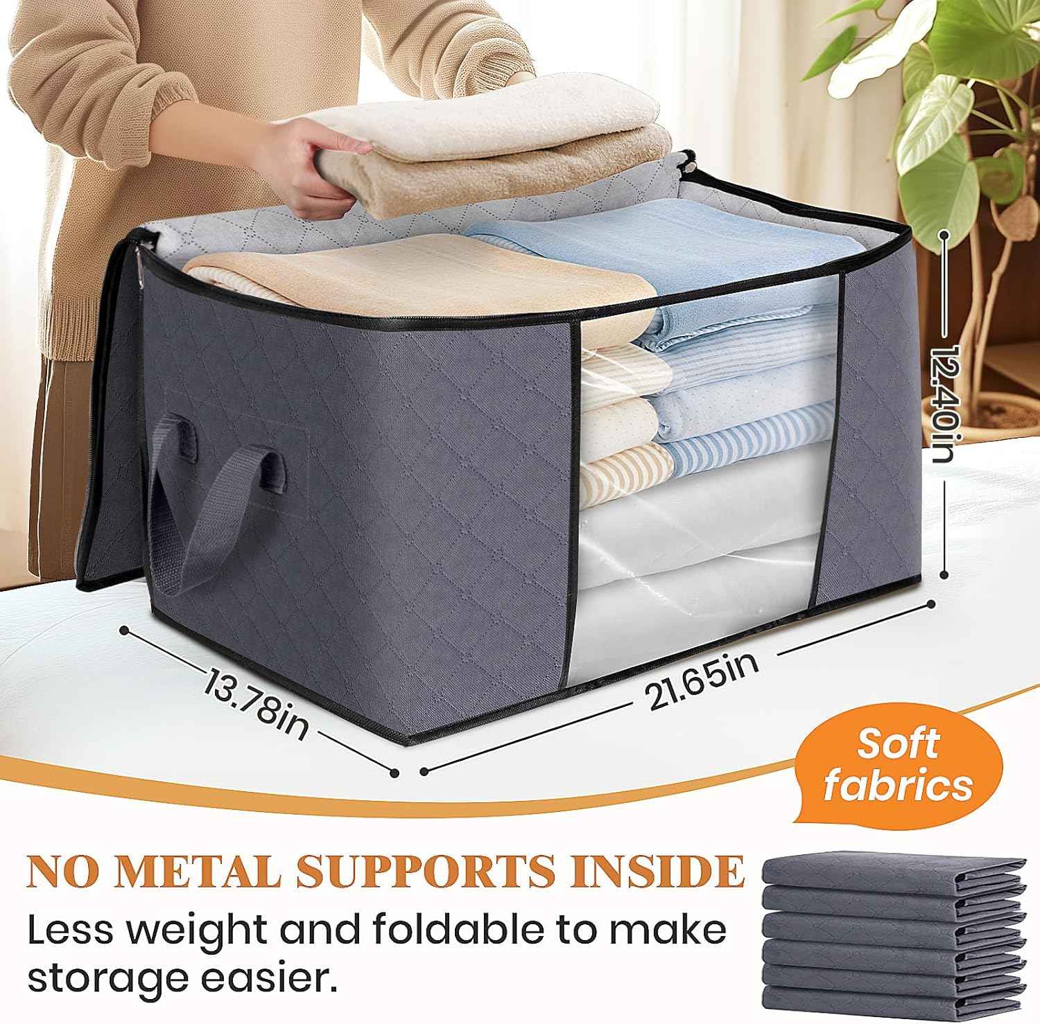 Fab totes Storage Bags,Clothes Blanket Storage Bins Foldable Closet Organizers with Reinforced Handle for Home Dorm Storage and Organization,Fabric Bags for Organizing Bed Sheets,Clothing,Comforters