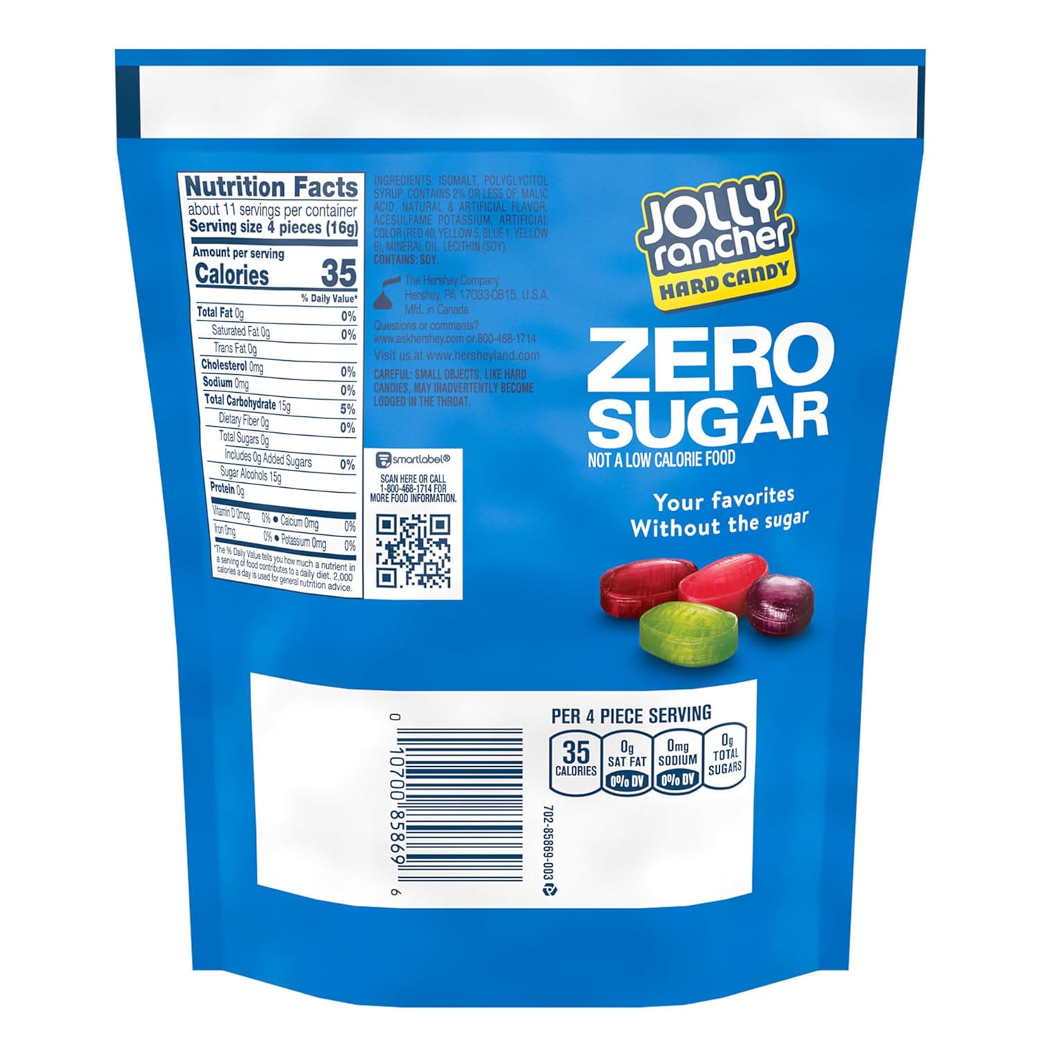 Jolly Rancher zero sugar assorted fruit flavored hard candy 6.1 oz bag