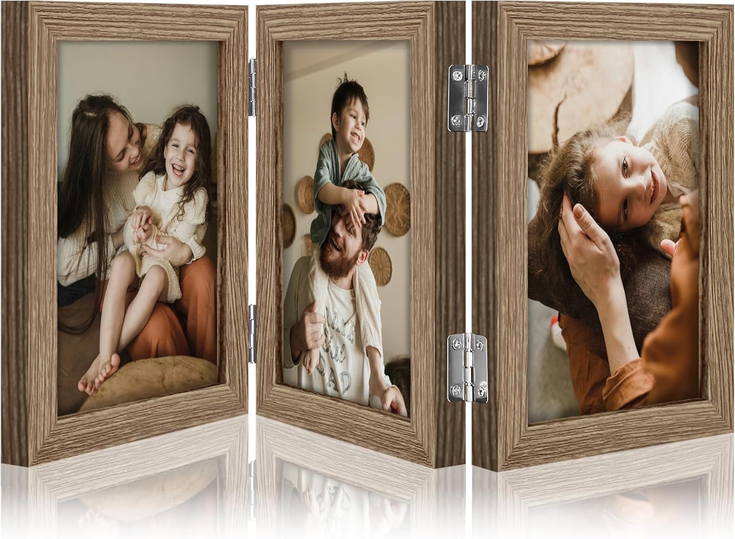 decorUhome Engineered Wood Trifold 4x6 Photo Frame with Plexiglass for Tabletop Display, Black, 3-Picture Frame