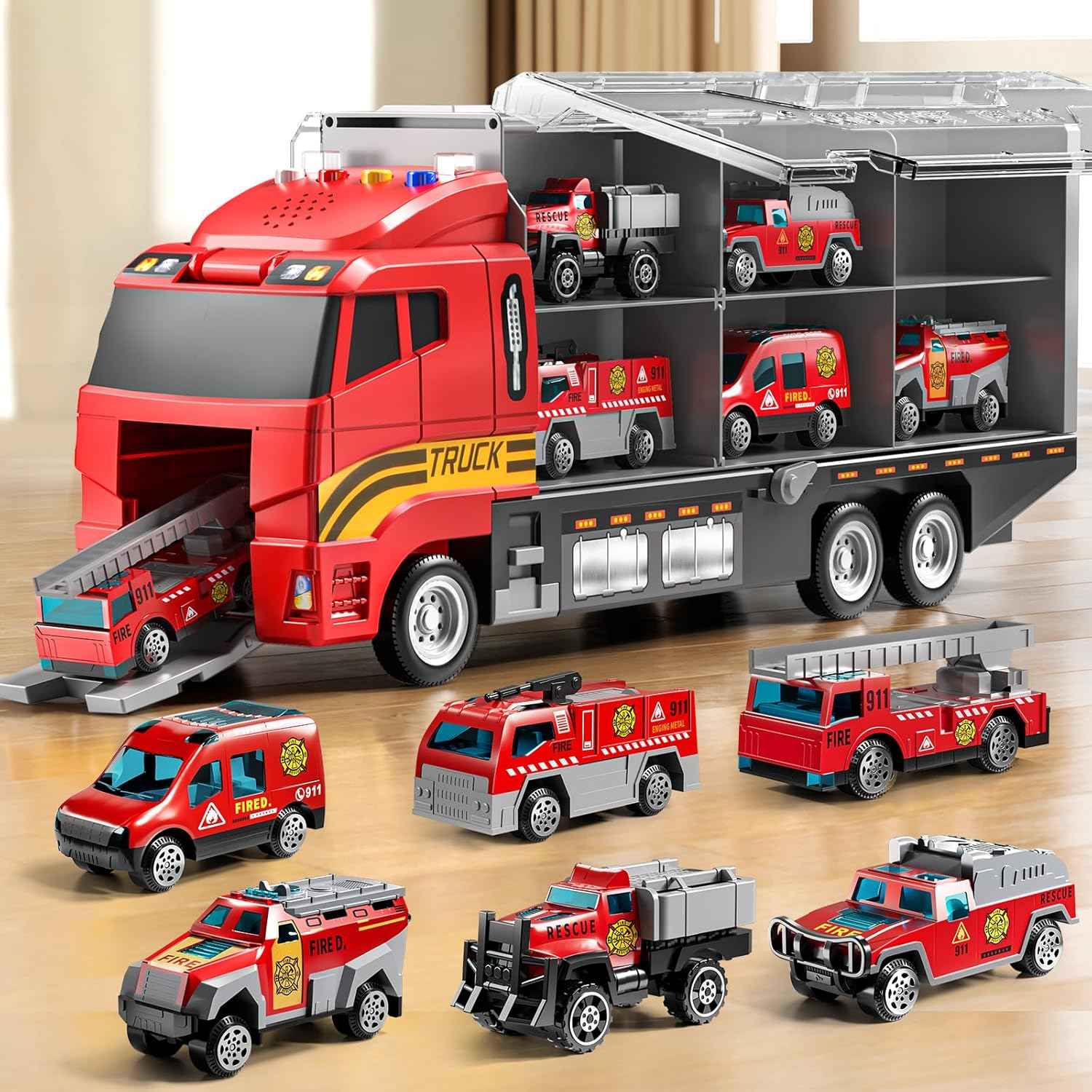 NIPLOOOW Toddler Boys Construction Truck Vehicle Toy Set with Play Mat and Die-Cast Toy Car, Transport Carrier Truck for Kids 3-5, Birthday Gifts Toys for 3-8 Year Old Boys