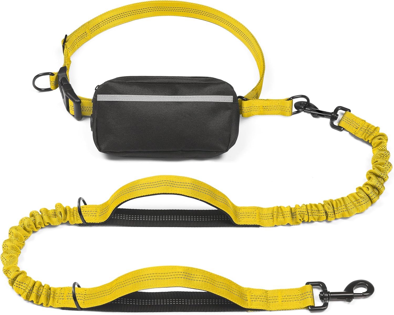 iYoShop hands-free dog leash with zipper pouch and dual padded handles for medium and large dogs (large, 25-120 lbs, black)