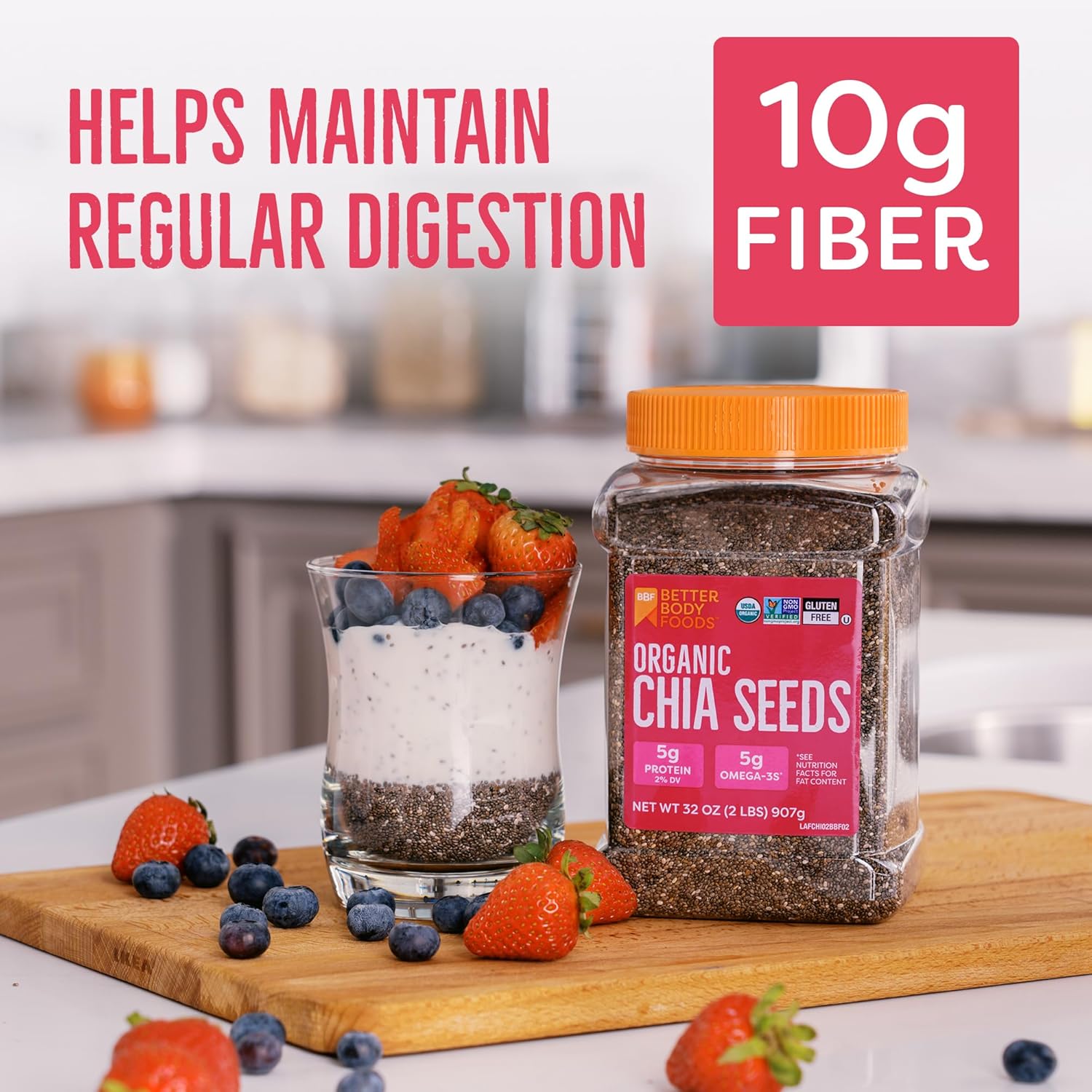 betterbody foods organic chia seeds 2 lbs omega-3 non-gmo gluten free keto diet friendly vegan fiber rich