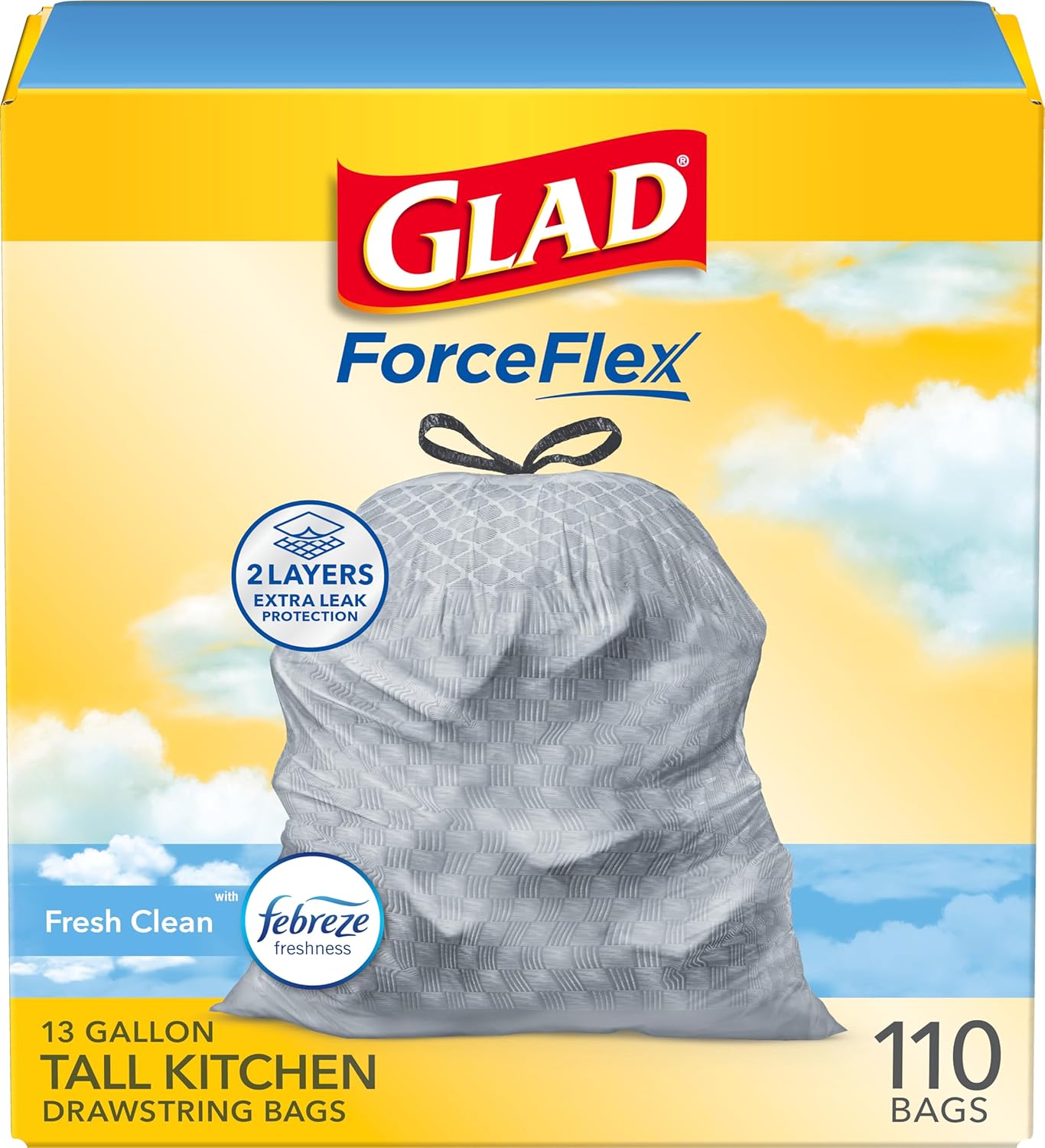 Glad ForceFlex Tall Kitchen Trash Bags, 13 Gallon, Gain Fresh Clean, 40 Count (Package May Vary) - Rayz Mart