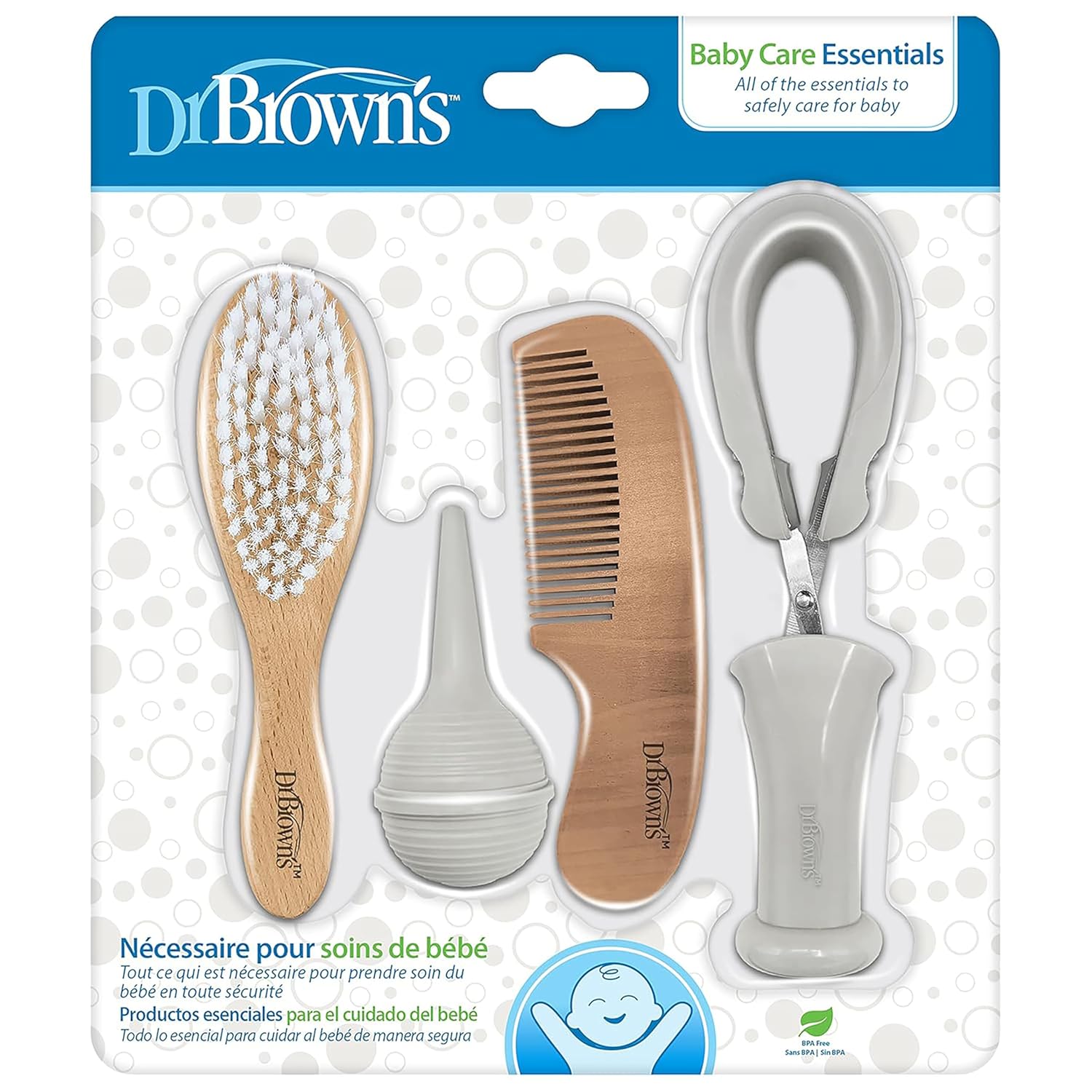 Dr. Brown's Soft and Safe Baby Brush + Comb for gentle hair care and cradle cap prevention, soft bristles, durable wood