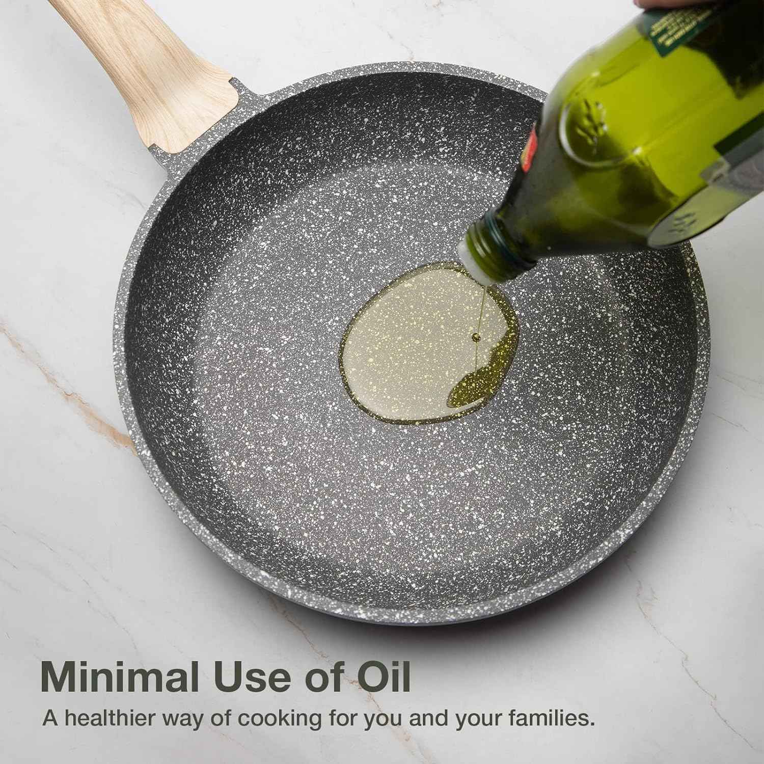 CAROTE Non Stick Frying Pan Skillet, Nonstick Granite Fry Pan with Glass Lid, Egg Pan Omelet Pans, Stone Cookware Chef's Pan, PFOA Free (Classic Granite, 10-Inch)