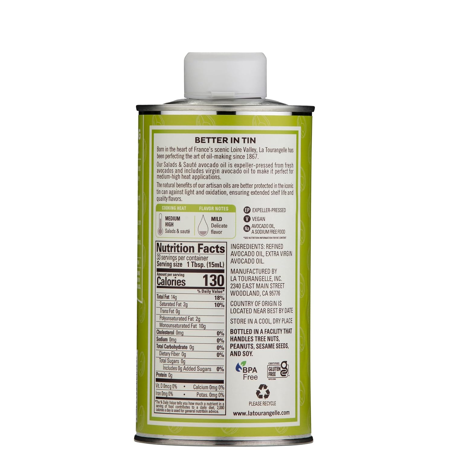 La Tourangelle 16.9 Fl Oz all-natural avocado oil for salads, fruit, fish, or vegetables with buttery flavor