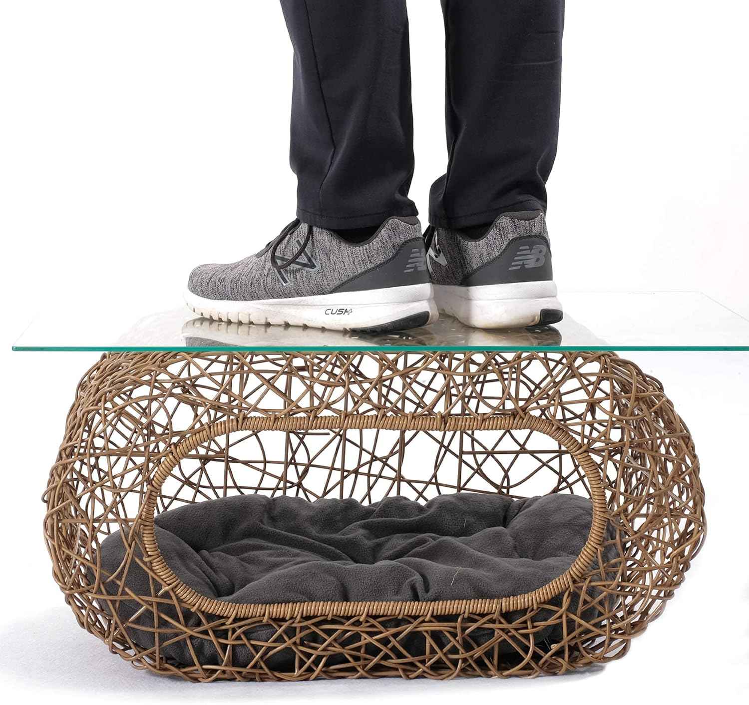 Fun Stackable Cat Condo for Indoor Cats - Interactive Play Faux Rattan Cat House for Indoor Cats Kitty, Pet Friendly Top/Side House Entry, Cat Bed Enclosed