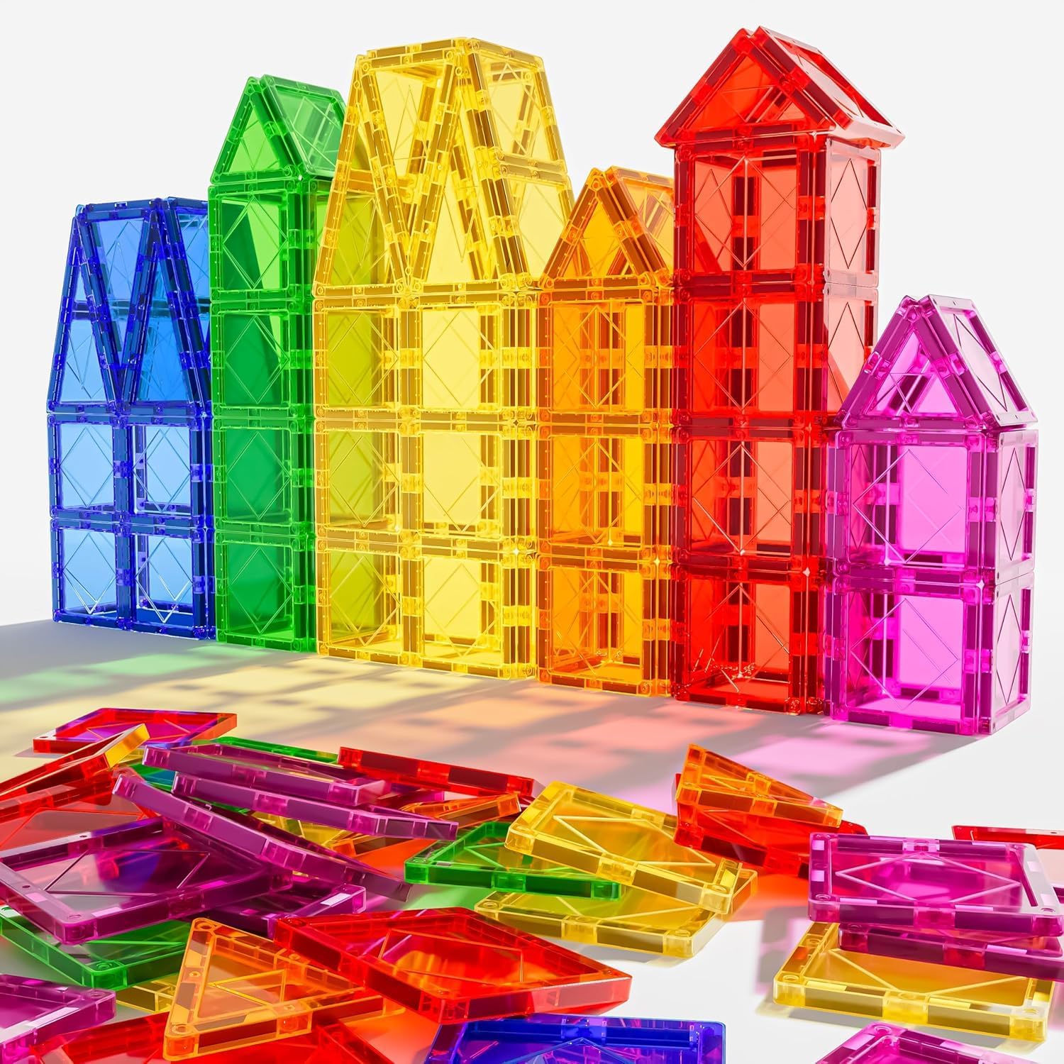 Mruikeny Magnetic Tiles Building Blocks for 3 4 5 6 7 8+ Years Old Boys Girls Colorful Magnet Stacking Toys Birthday Gift for Toddlers STEM Preschool Educational Construction Tiles Set