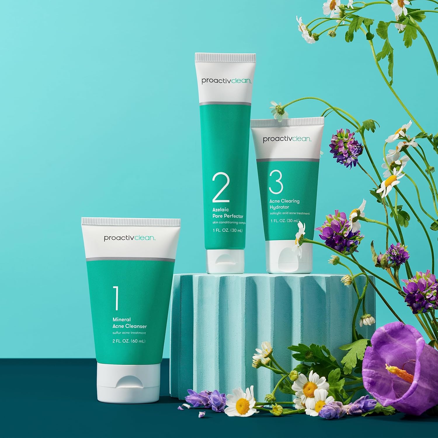 proactiv clean 3-step acne routine kit with sulfur cleanser, azelaic serum, and sensitive skin moisturizer for 30-day acne treatment