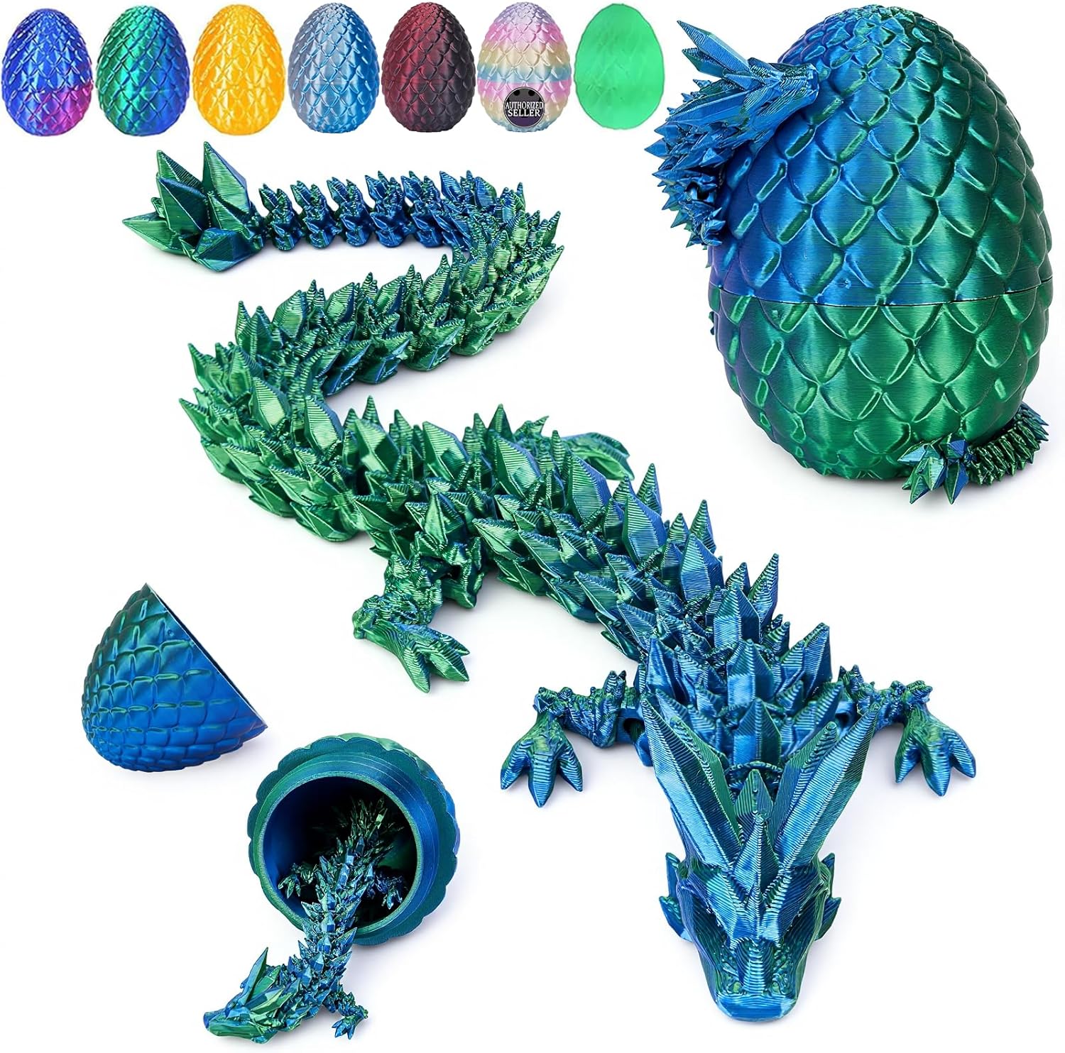 12 inch 3d printed dragon easter egg with fall protection and reinforced joints, eco-friendly fidget toy in rainbow color