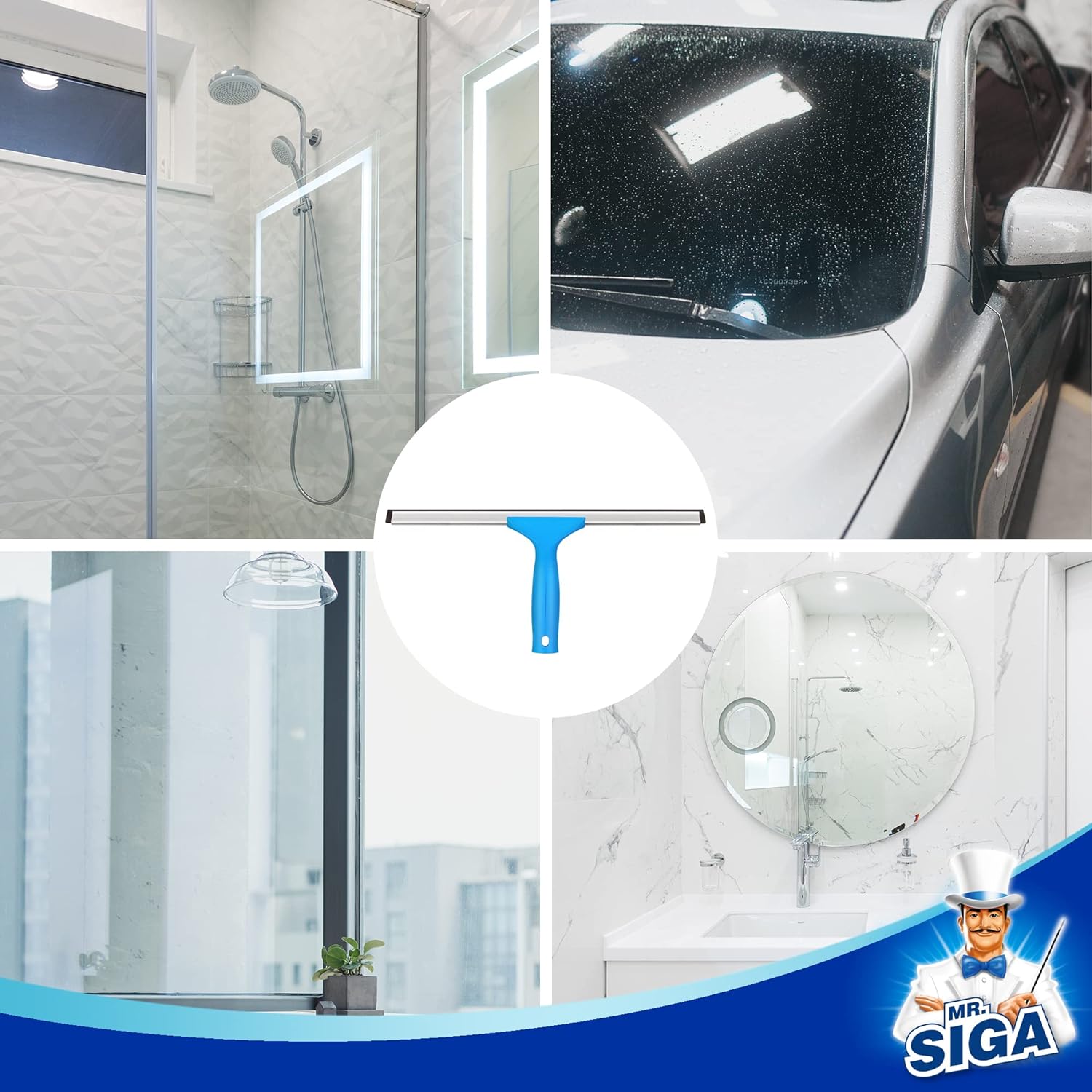 Mysa Professional 14-Inch Window Cleaning Combo, Squeegee & Microfiber Scrubber with Aluminum Clip and Durable Rubber Blade