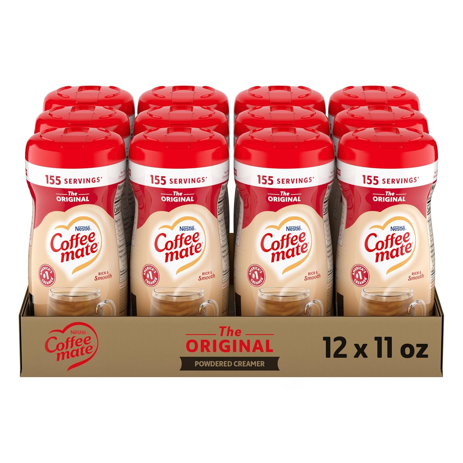 Nestle Coffee mate Original Powder Creamer, 11 oz Canister, Pack of 12, Non-Dairy, Lactose-Free, Cholesterol-Free