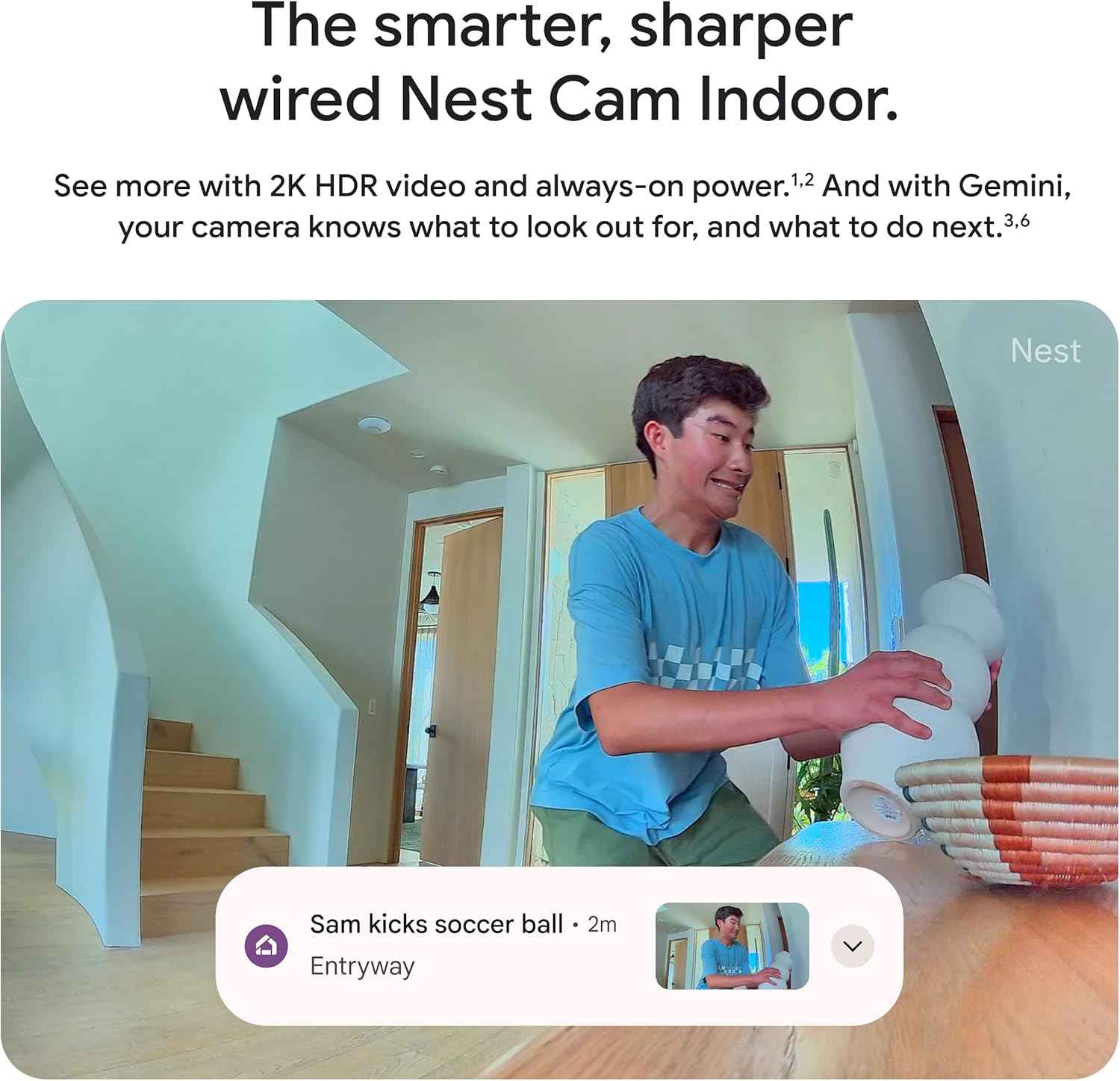 Google Nest Cam Indoor (Wired, 3rd Gen) - Security Camera with 2K Video and Gemini, Night Vision, 2-Way Audio, Works with Google Home - 2025 Model - Hazel