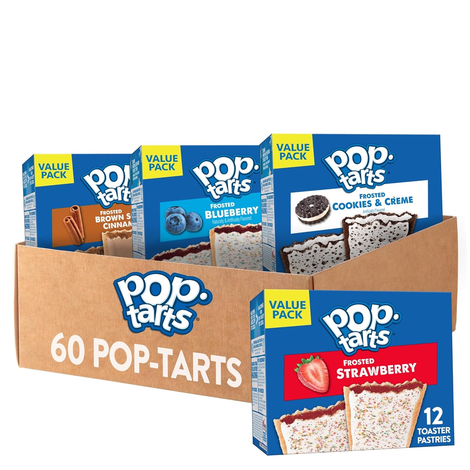 pop-tarts toaster pastries, variety pack, 60 count, sweet fillings, kids and adult snack