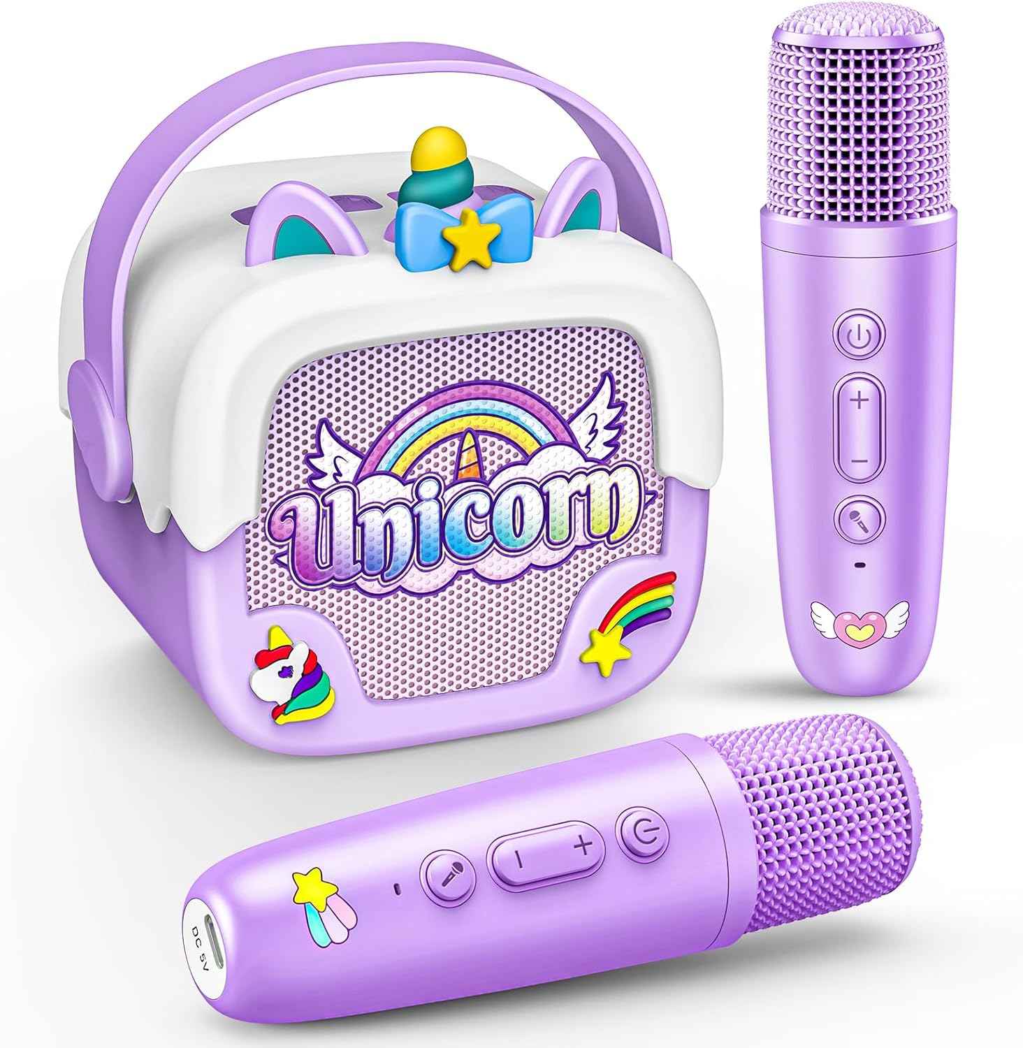 Mini Karaoke Machine for Kids Girls: Unicorn Portable Bluetooth Speakers with 2 Wireless Mic Toys for Girls Age 4-6 7 8 9 Years Old Girl Easter Birthday Gifts for 5 6 7 8 9 10 11 Years Teens Purple