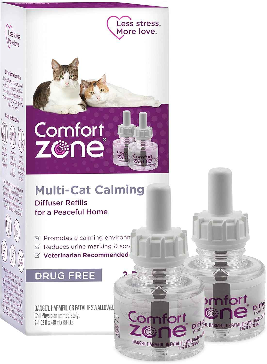 COMFORT ZONE Multi Cat Calming Diffuser Refill, 6 Pack – Cat Calming Pheromone Refills Help Reduce Anxiety, Stress, Scratching, Urine Marking, Multi-Cat Aggression, (30-Day Refills, 180-Day Supply)