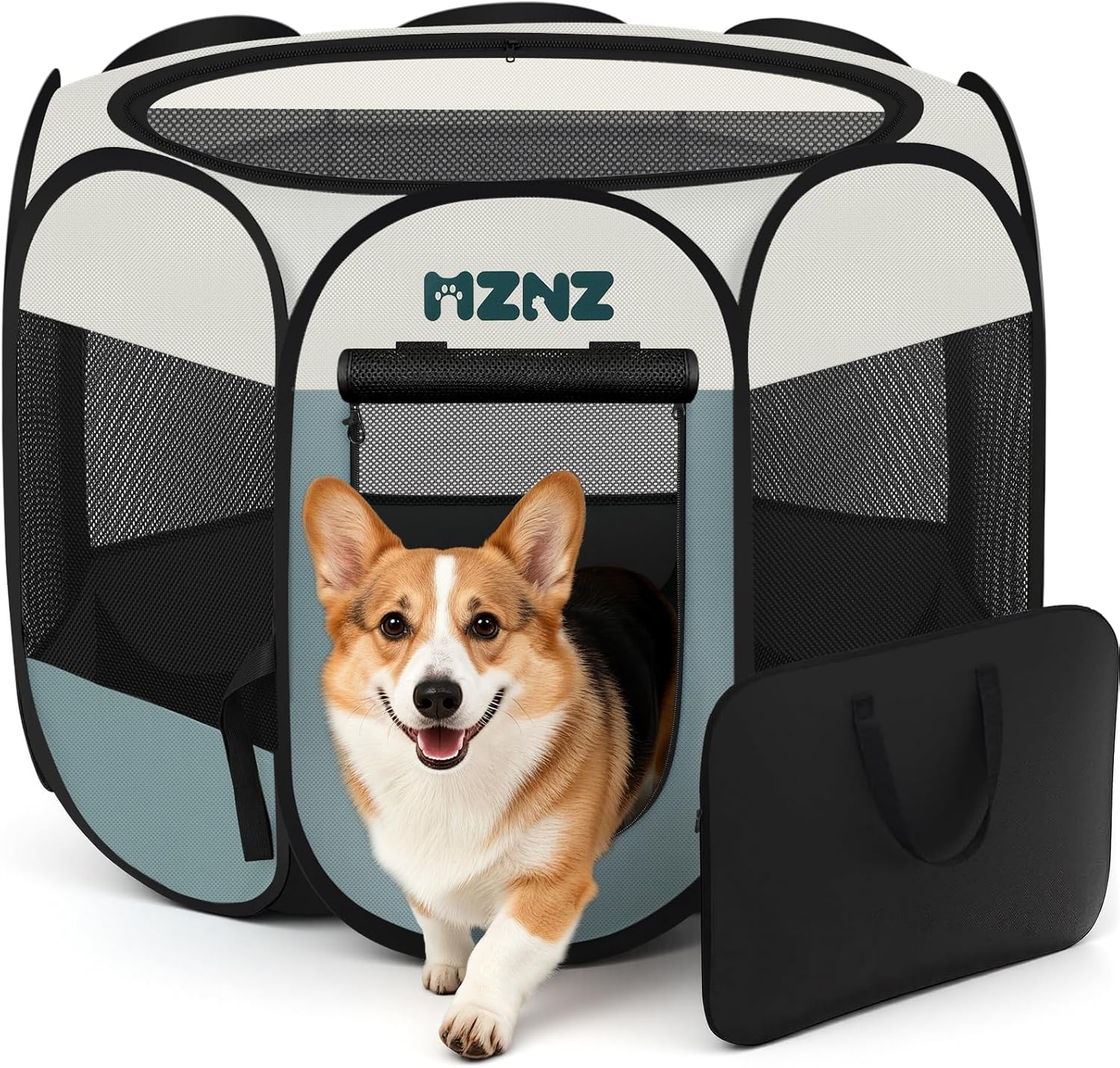 Grey dog cat playpen, portable puppy pet crate for small dogs, cats, rabbits, foldable dog cage enclosure with carrying case