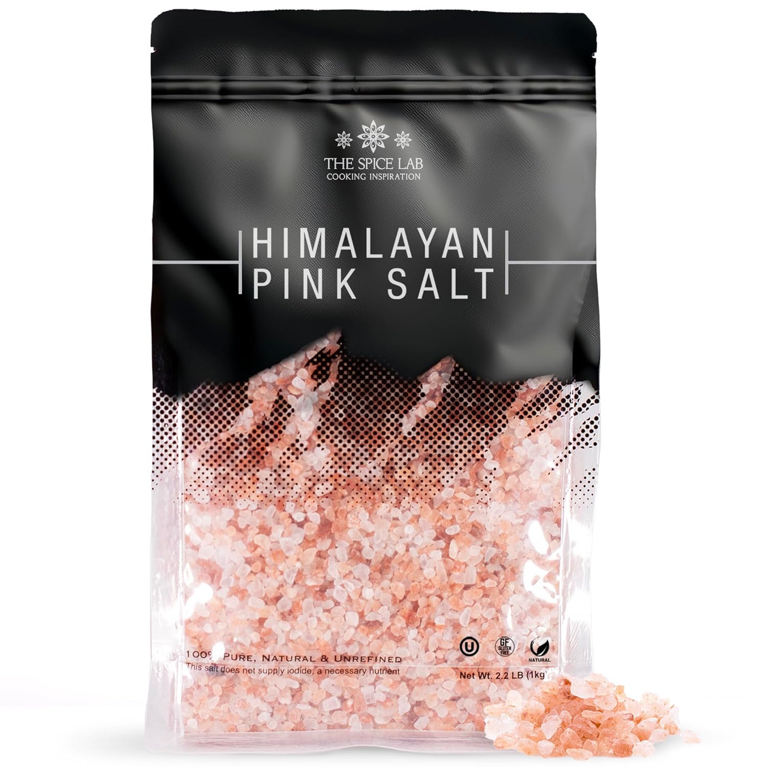 the spice lab 2.2lb pink himalayan salt coarse grain 1 kilo natural certified kosher non-gmo gluten-free refill