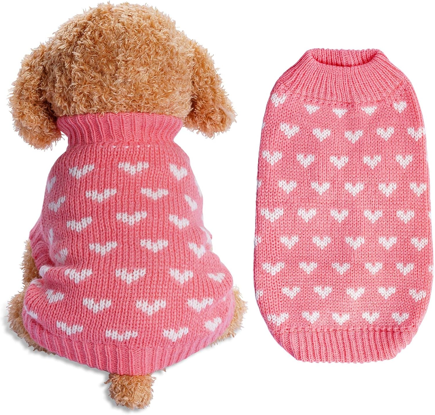 Dxhycc pink heart puppy sweater for small cats and dogs, soft warm winter pet clothes, size S