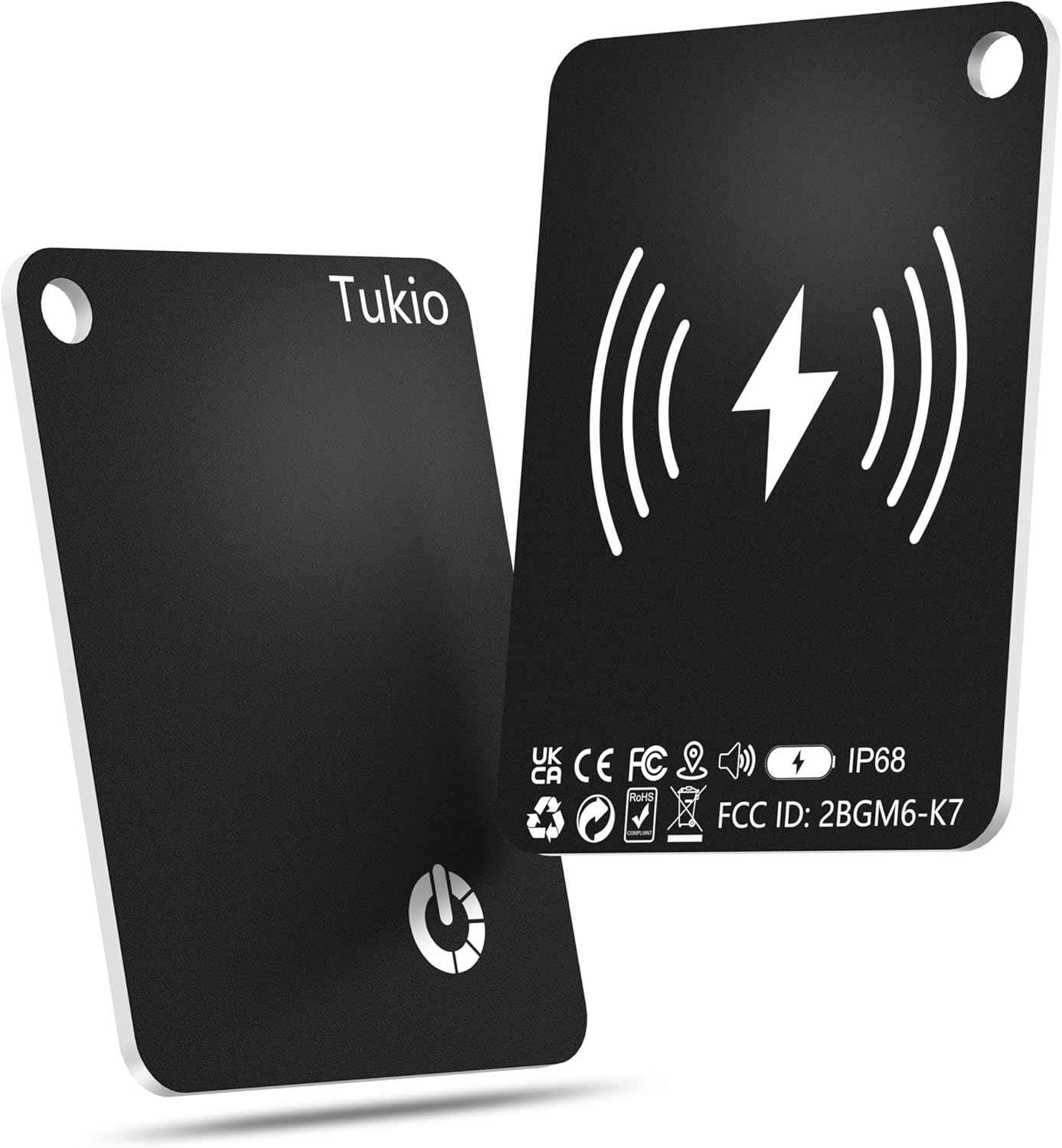 Air Smart Tag (Black) 2 Pack, Smart Tracker Card Compatible with Apple Find My (iOS only), Bluetooth Tracker with Wireless Charging, IP68 Waterproof Finder, Item Finder with Key Ring/Nylon Lanyard.