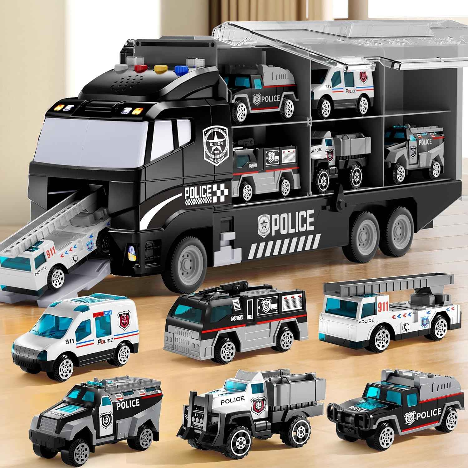NIPLOOOW Toddler Boys Construction Truck Vehicle Toy Set with Play Mat and Die-Cast Toy Car, Transport Carrier Truck for Kids 3-5, Birthday Gifts Toys for 3-8 Year Old Boys
